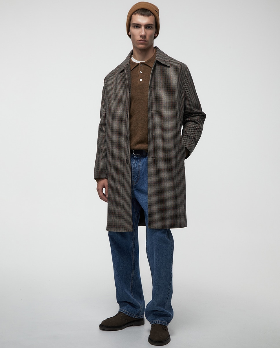 Sobretudo Fluido aos Quadrados Castanho-3