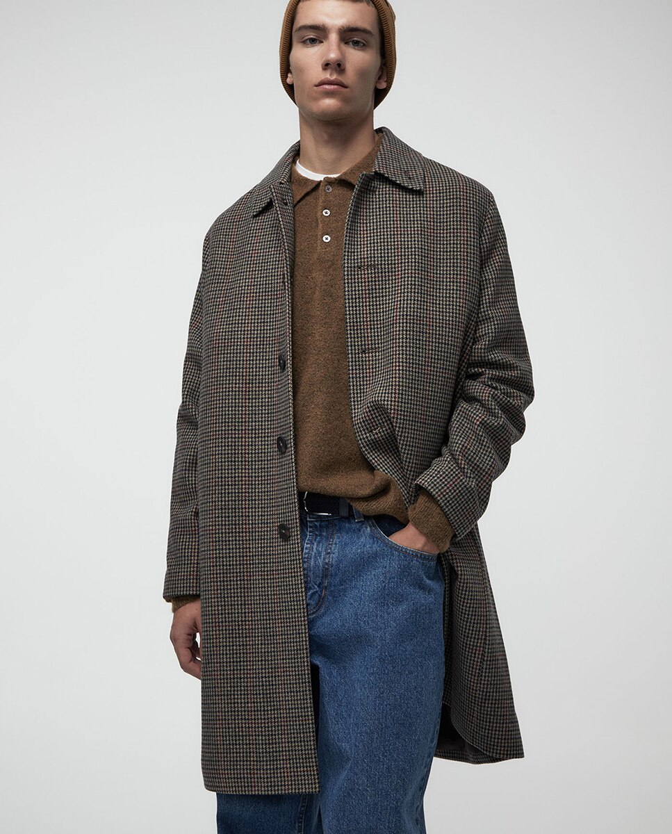 Sobretudo Fluido aos Quadrados Castanho-4