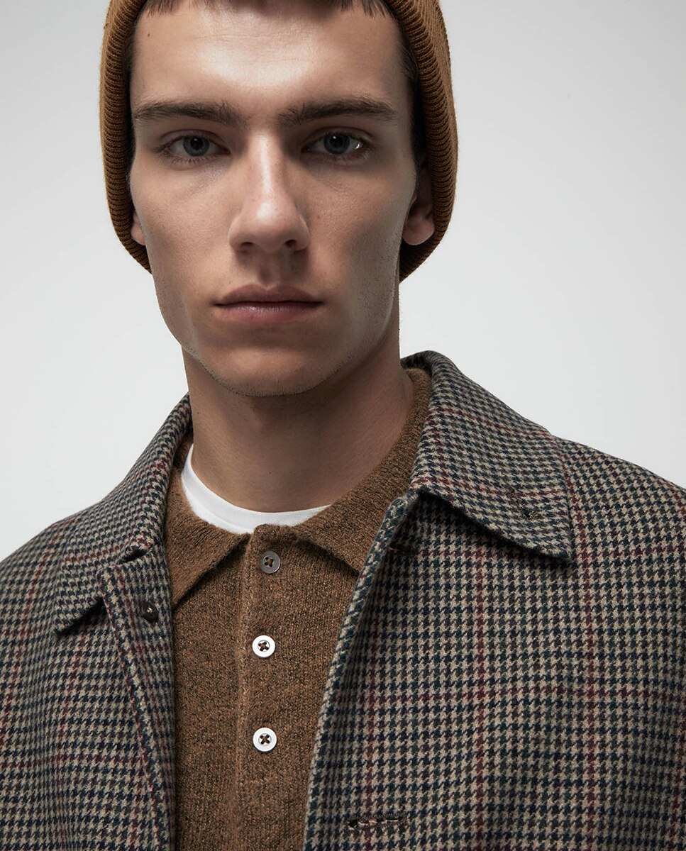 Sobretudo Fluido aos Quadrados Castanho-5