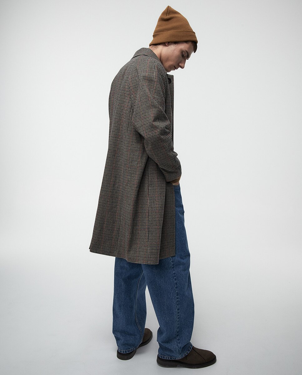 Sobretudo Fluido aos Quadrados Castanho-6