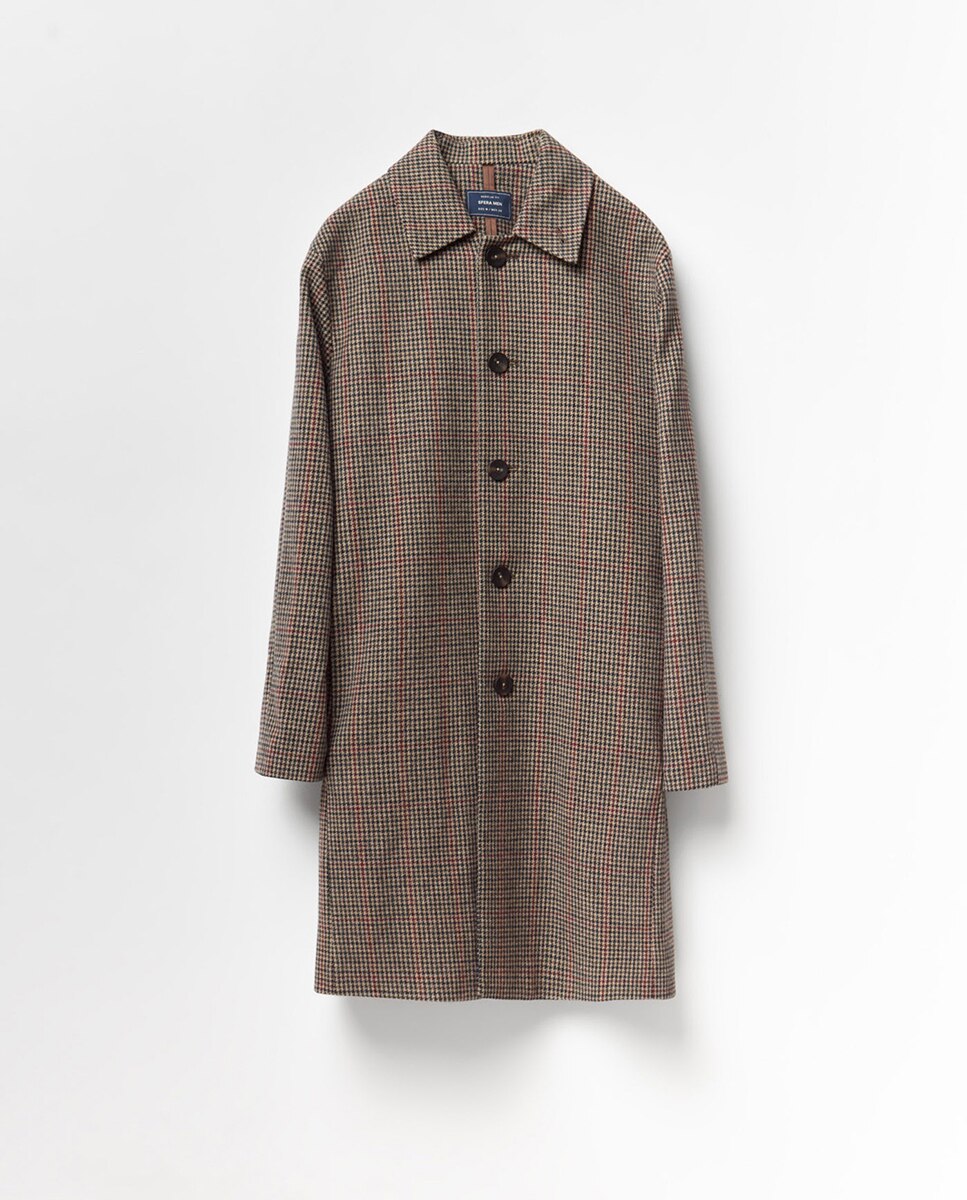 Sobretudo Fluido aos Quadrados Castanho-7