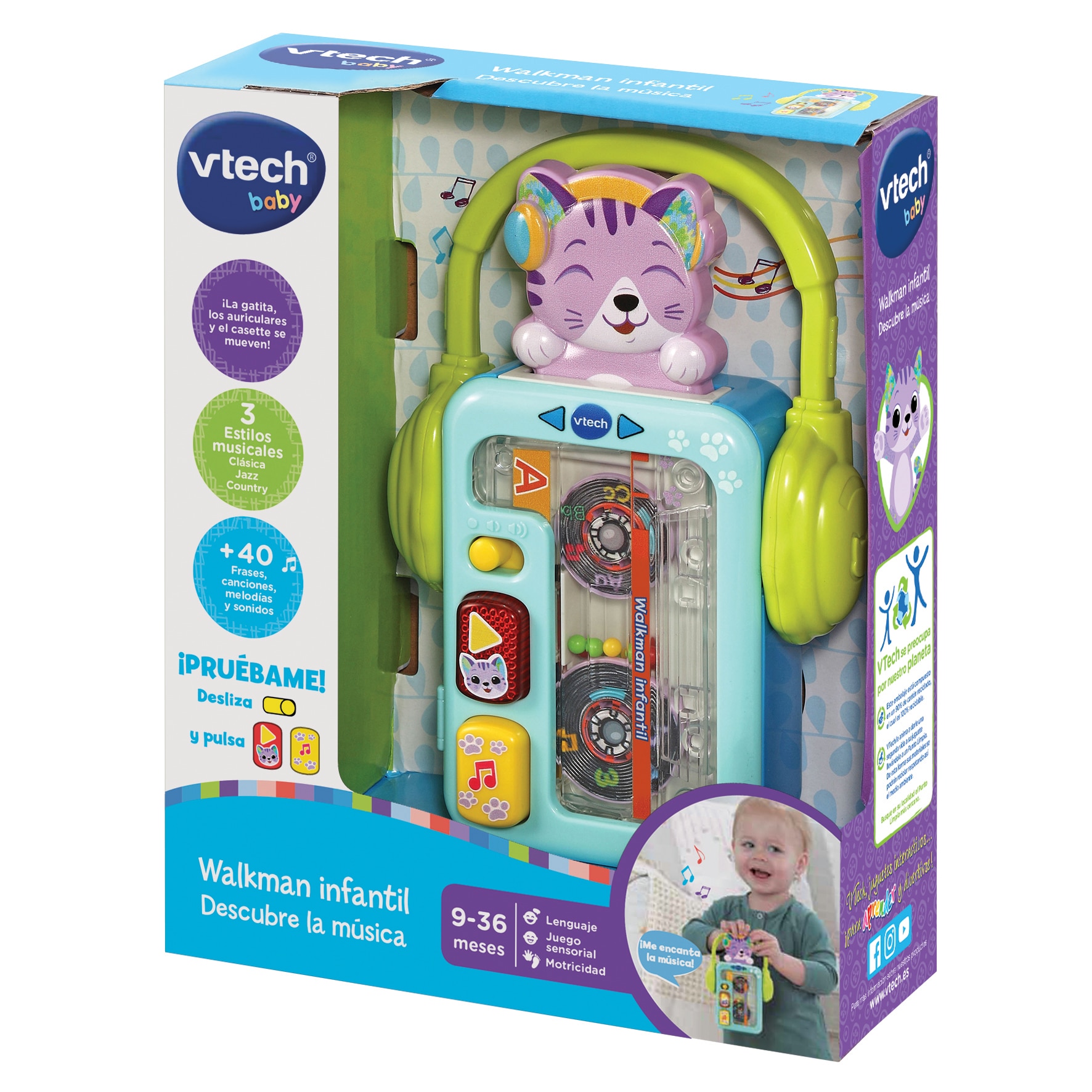 Juguete para bebés Walkman infantil Descubre la música, Casette interactivo VTech Baby 4