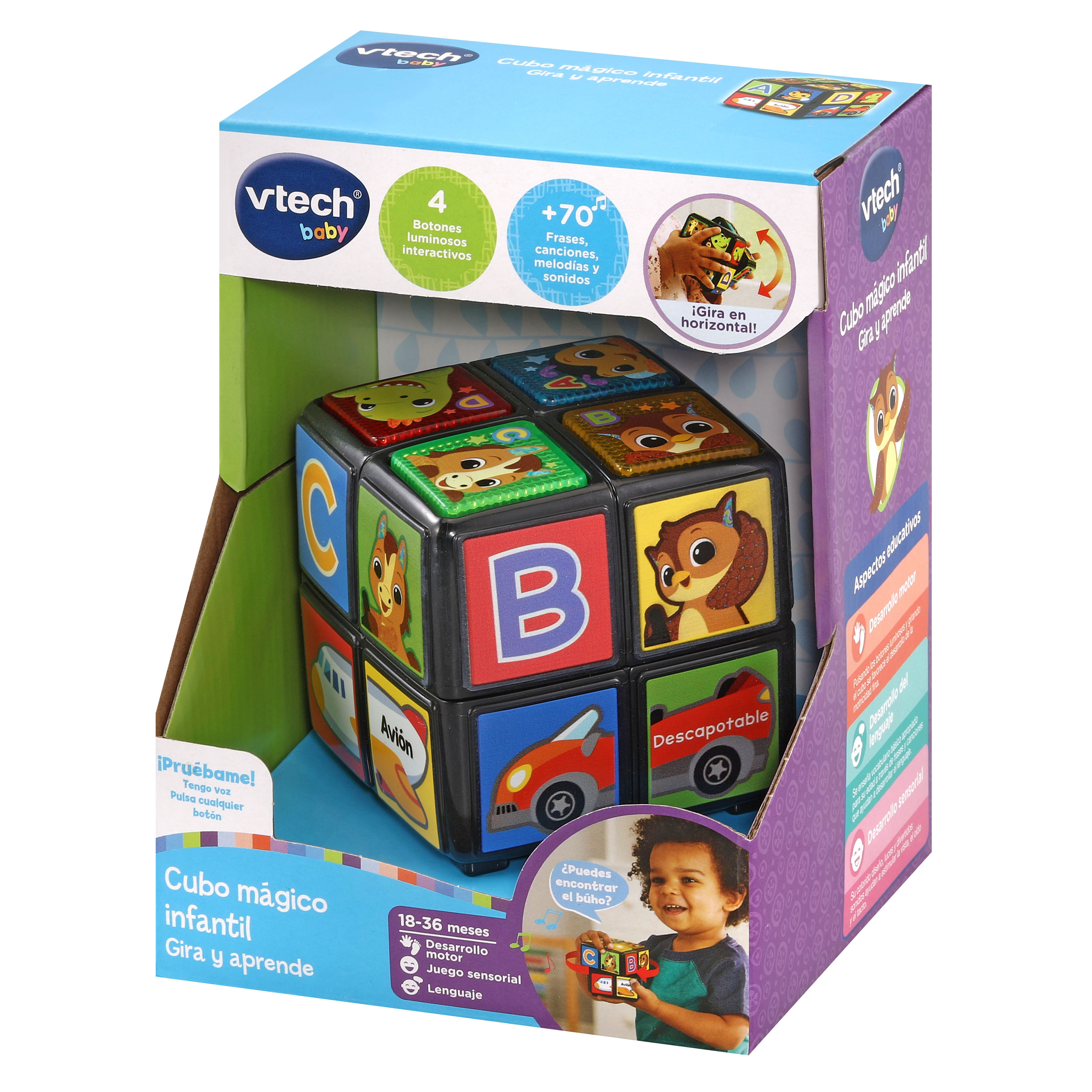 Juguete de actividades interactivo para bebés Cubo mágico Gira y aprende, Cubo de rubik infantil VTech Baby 4