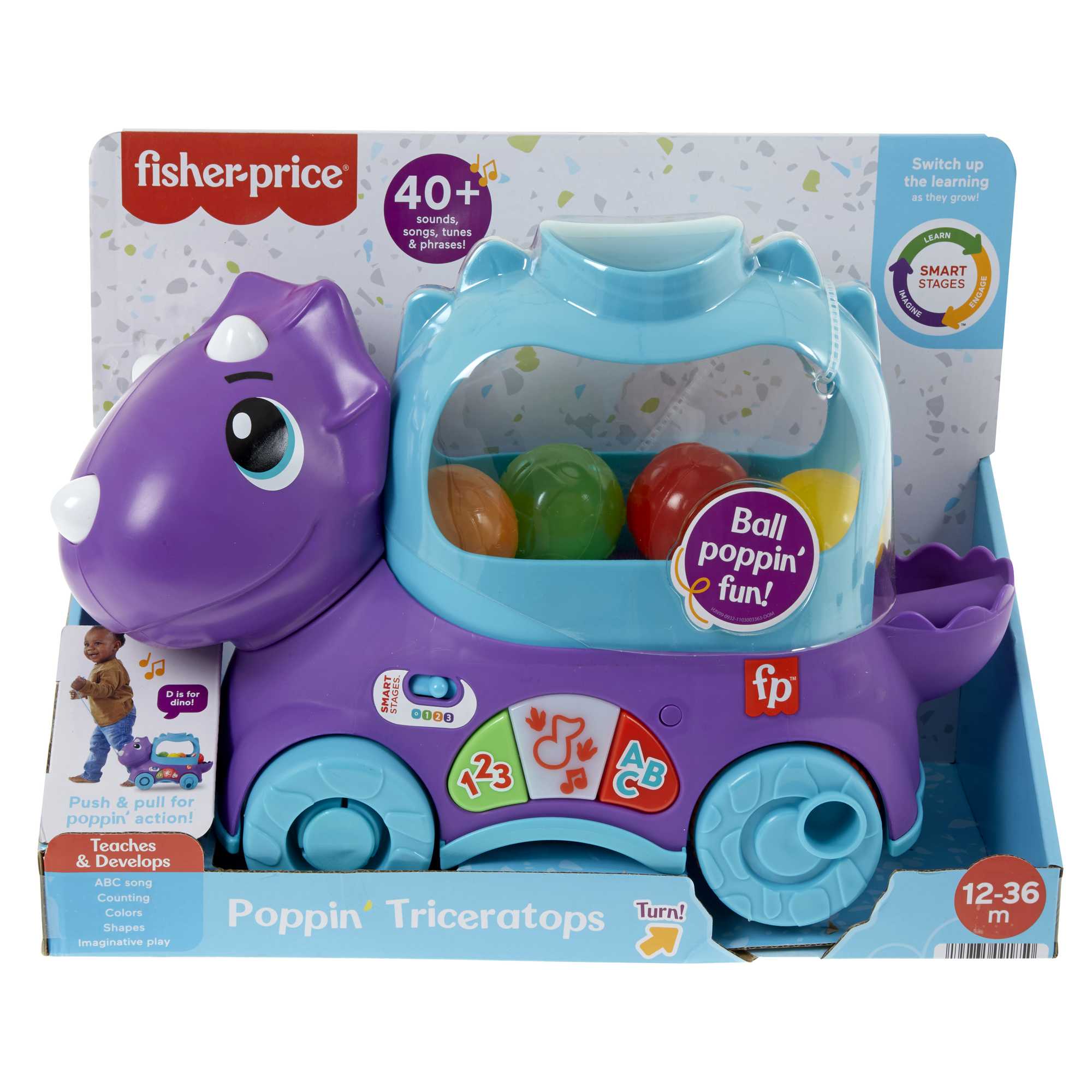 Dinosaurio de juguete de arrastre con bolas, luces y sonidos Fisher-Price 2