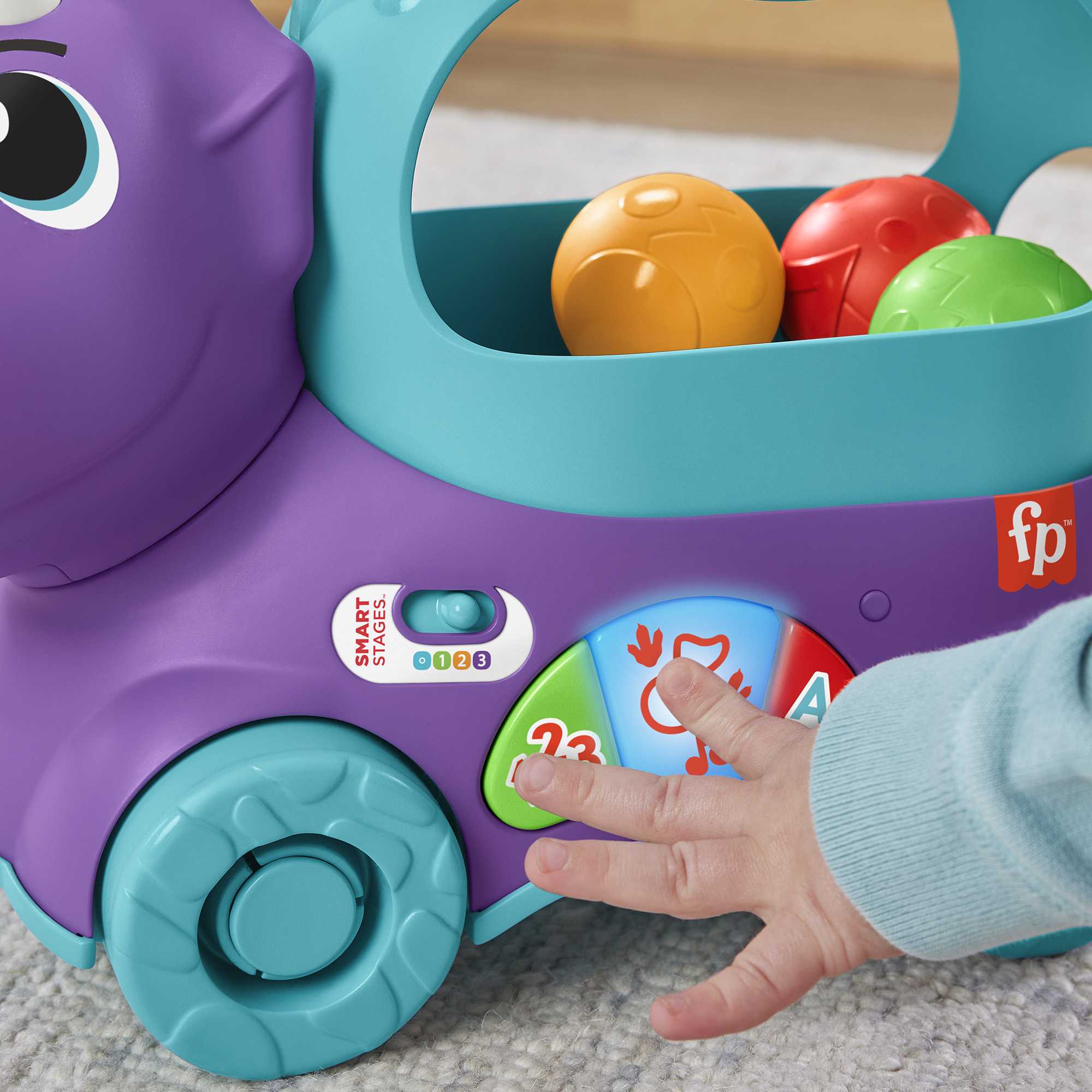 Dinosaurio de juguete de arrastre con bolas, luces y sonidos Fisher-Price 5