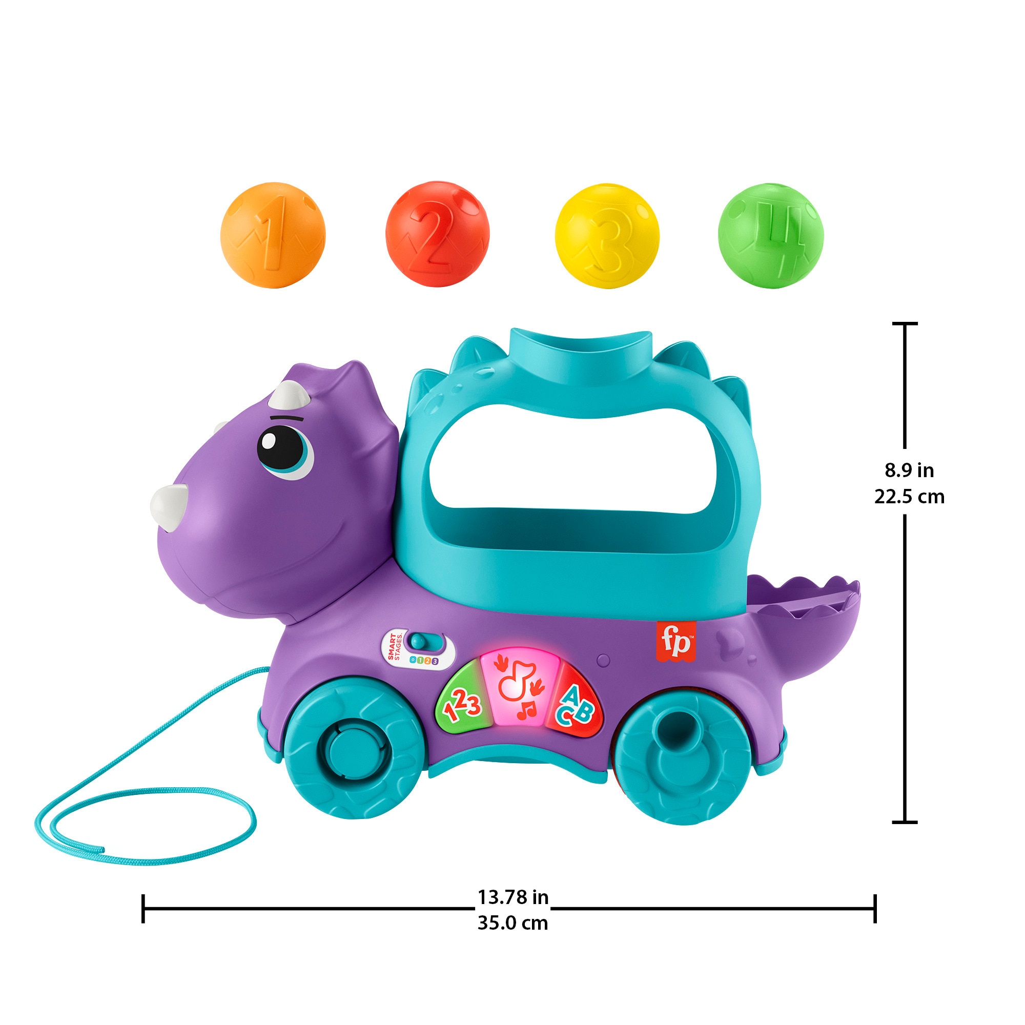 Dinosaurio de juguete de arrastre con bolas, luces y sonidos Fisher-Price 7