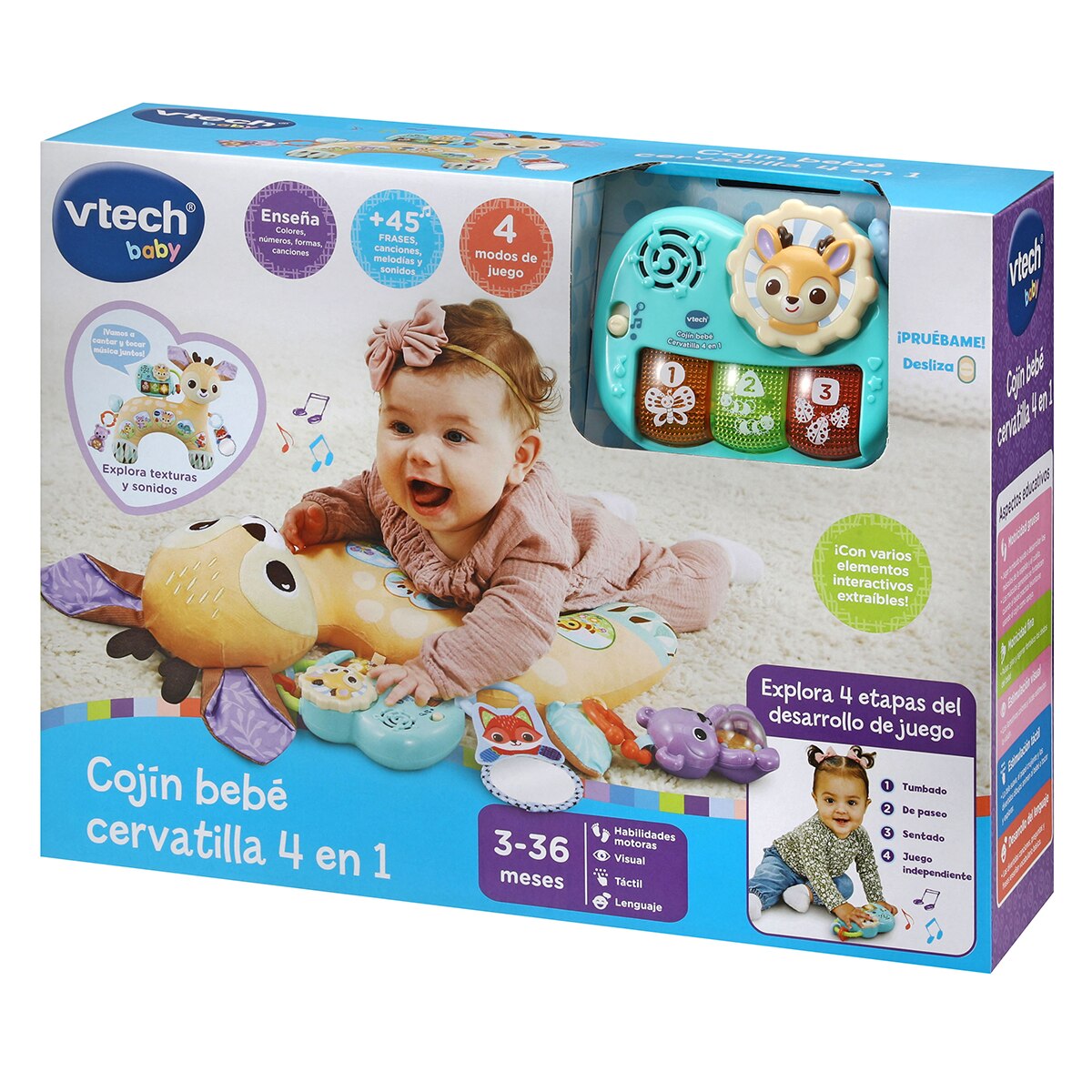 Cojín Sensorial De Ciervo VTech – Juguete De Tela Con Sonajero, Espejo Y Piano Para Bebés De 0 A 24 Meses, Estimula El Tacto Y La Vista