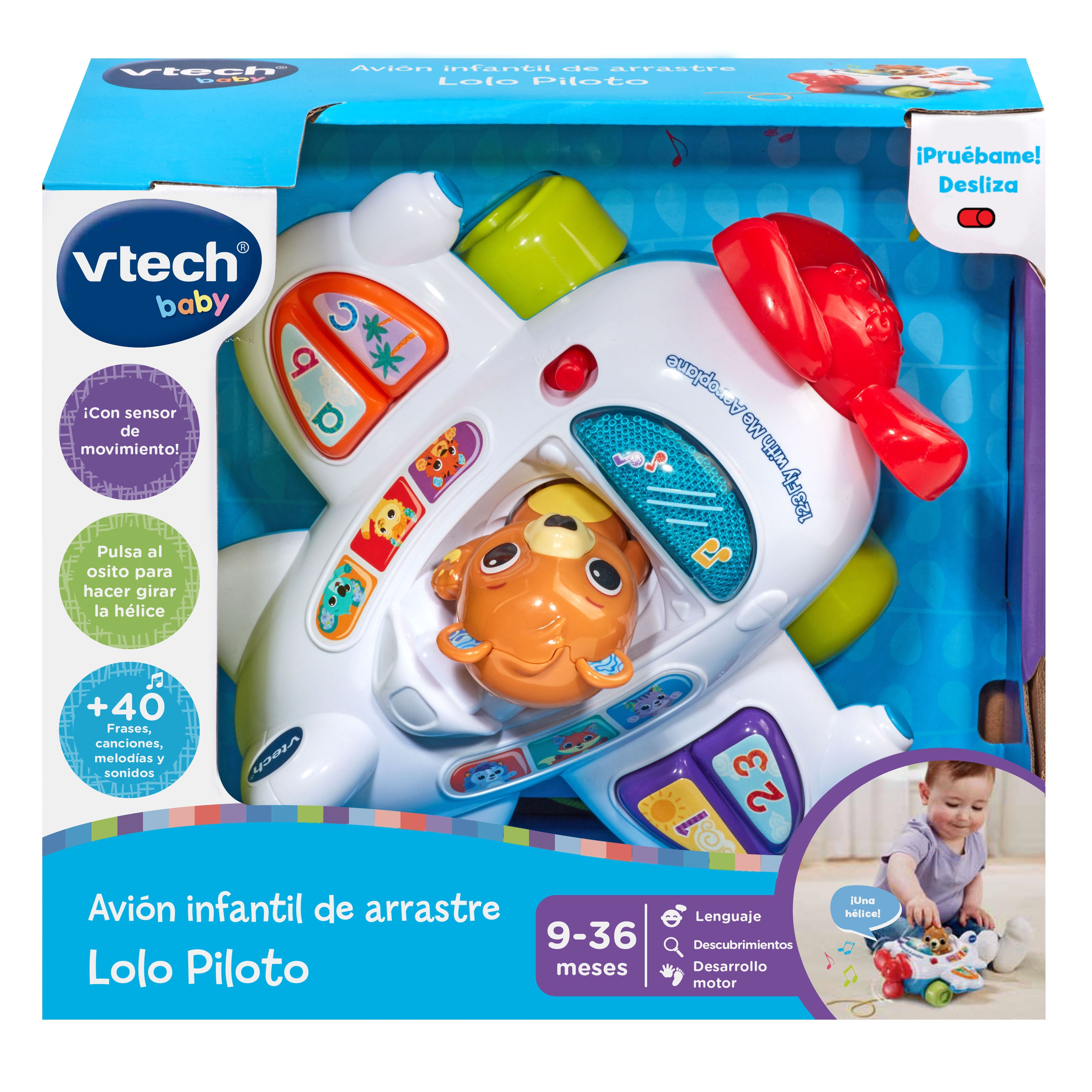 Juego interactivo Avión infantil de arrastre Lolo Piloto Vtech 3
