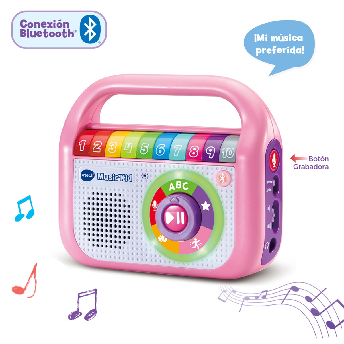 Juguete Reproductor musical Graba canta y baila, Radio infantil con Bluetooth, Grabadora VTech Baby Rosa-3