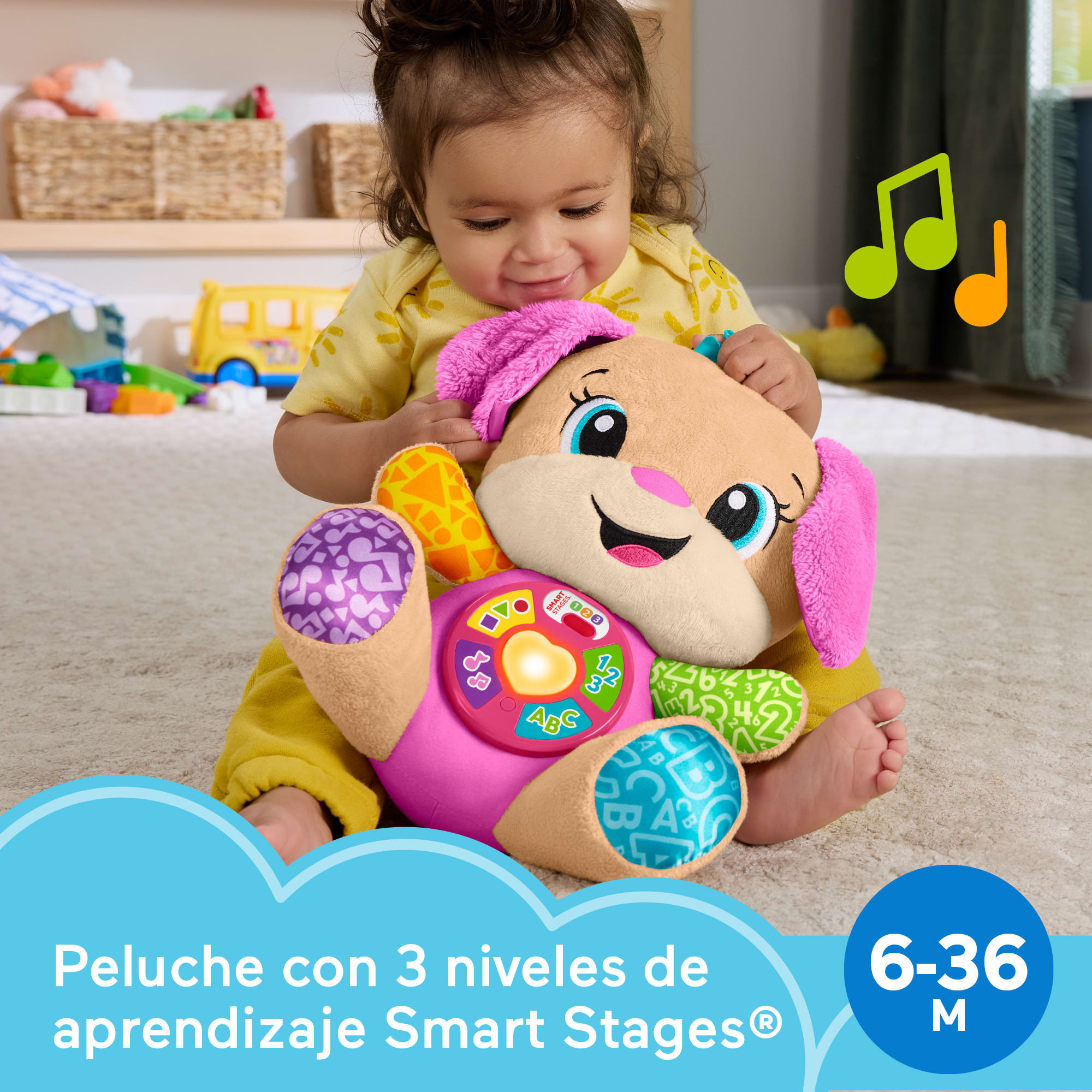 Peluche interactivo Ríe y aprende Peluche perrita Fisher-Price Rosa-3