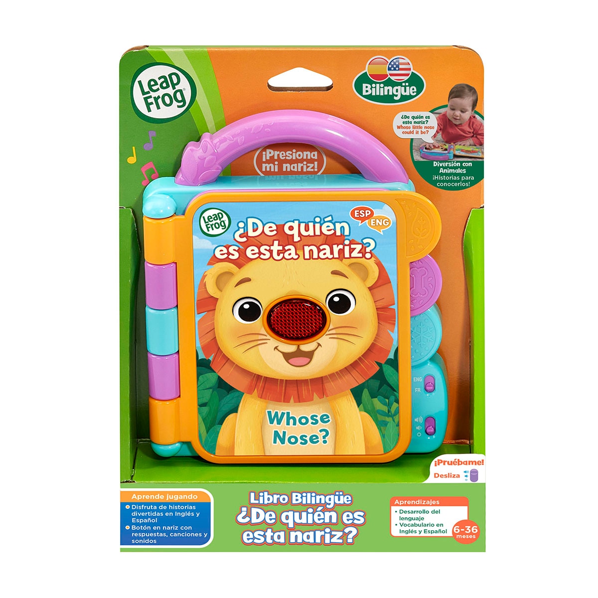 Libro bilingüe con voz de diferentes animales para aprender y jugar Leap Frog 5