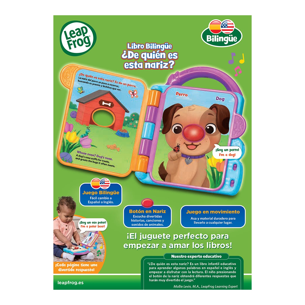 Libro bilingüe con voz de diferentes animales para aprender y jugar Leap Frog 6