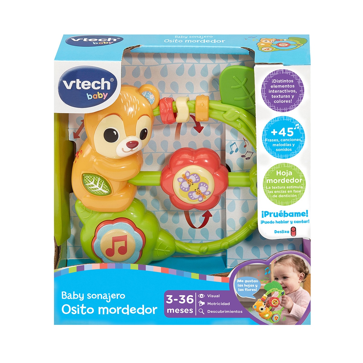 Sonajero interactivo de con diferentes frases, sonidos, canciones y melodías. Vtech 3