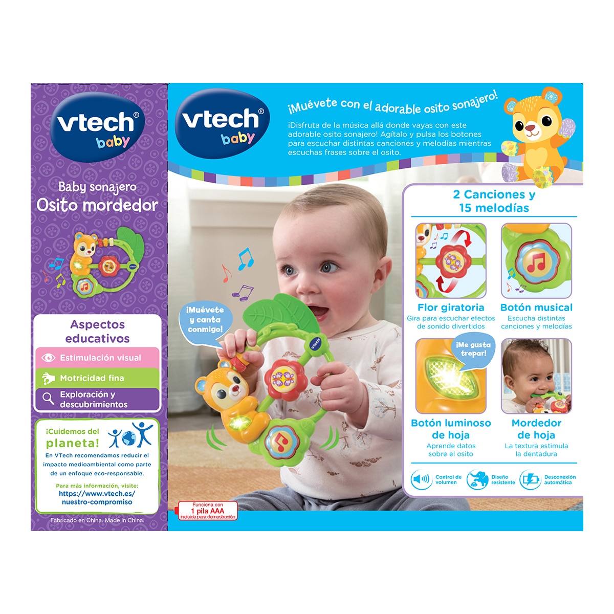 Sonajero interactivo de con diferentes frases, sonidos, canciones y melodías. Vtech 4