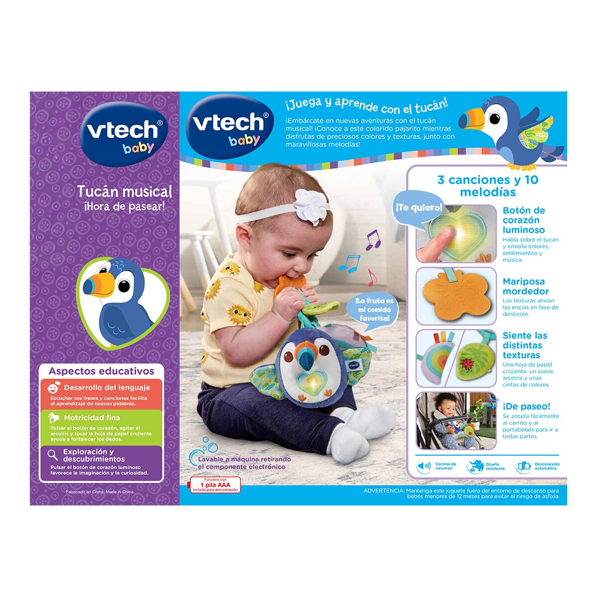 Tucán interactivo de peluche con canciones, melodías, sonidos y frases Vtech 6