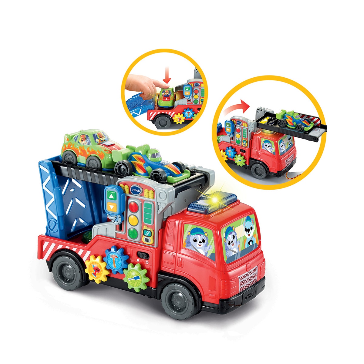 Trailer portacoches interactivo de con diferentes actividades y formas de juego Vtech 2