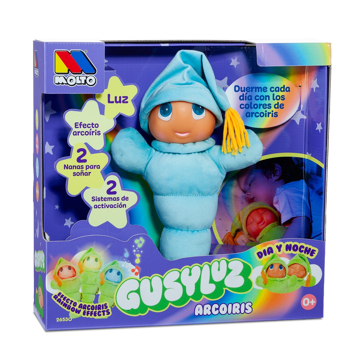 Peluche gusyluz arcoiris azul con luces y melodías 1