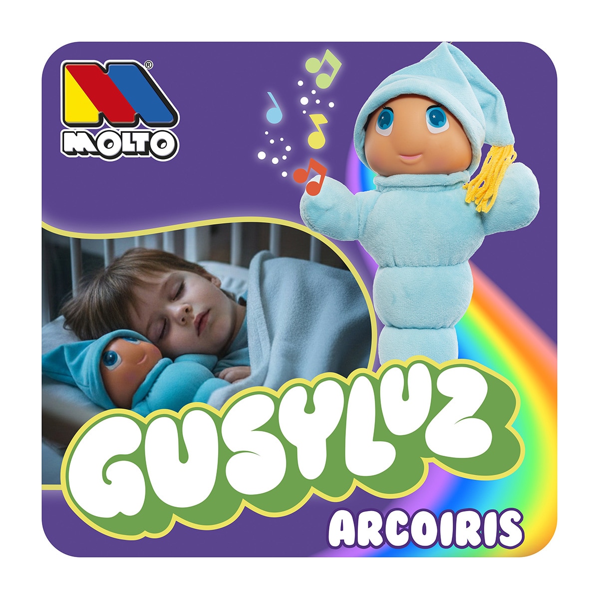 Peluche gusyluz arcoiris azul con luces y melodías 5