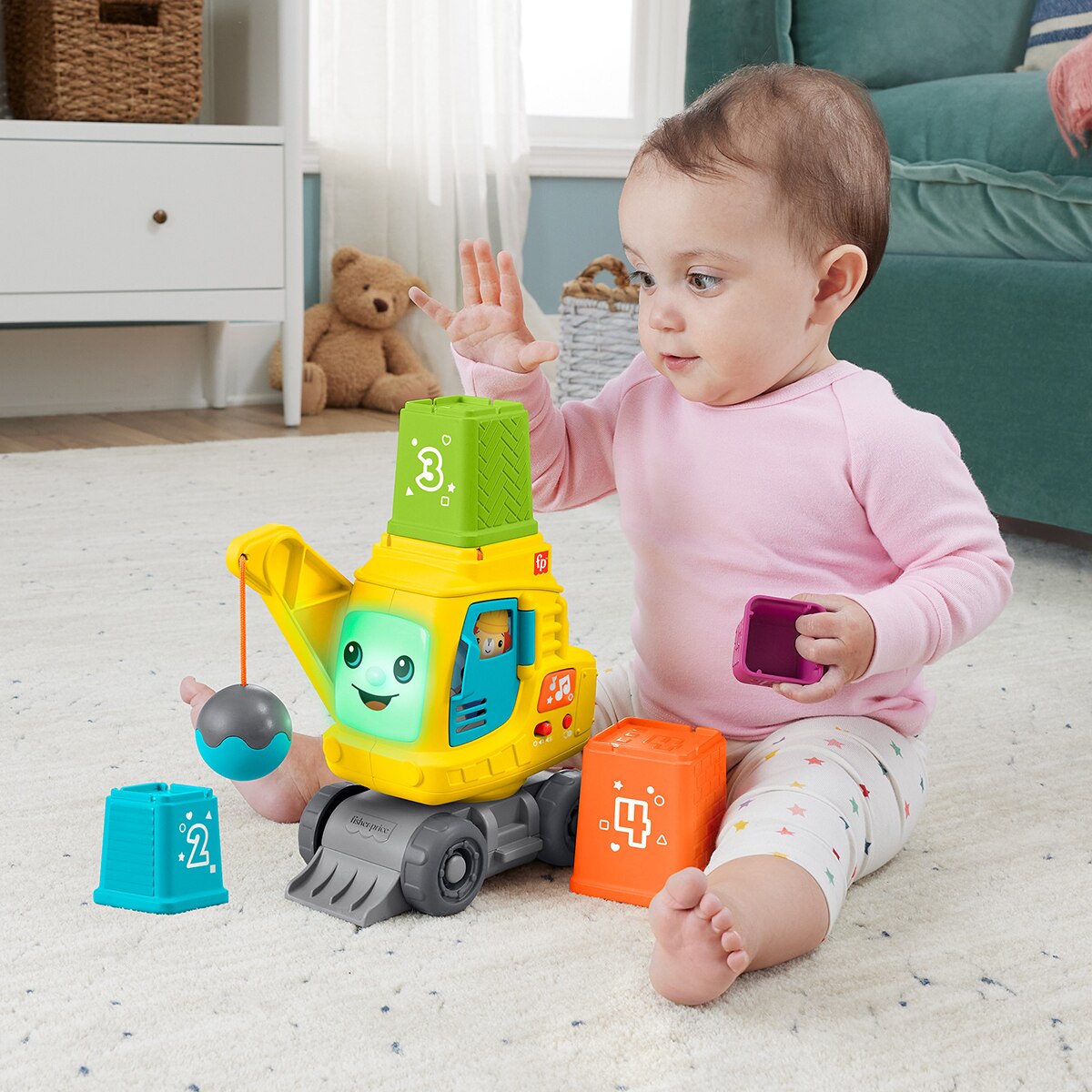 Brinquedo de construção de guindaste de contagem e empilhamento Fisher-Price 2