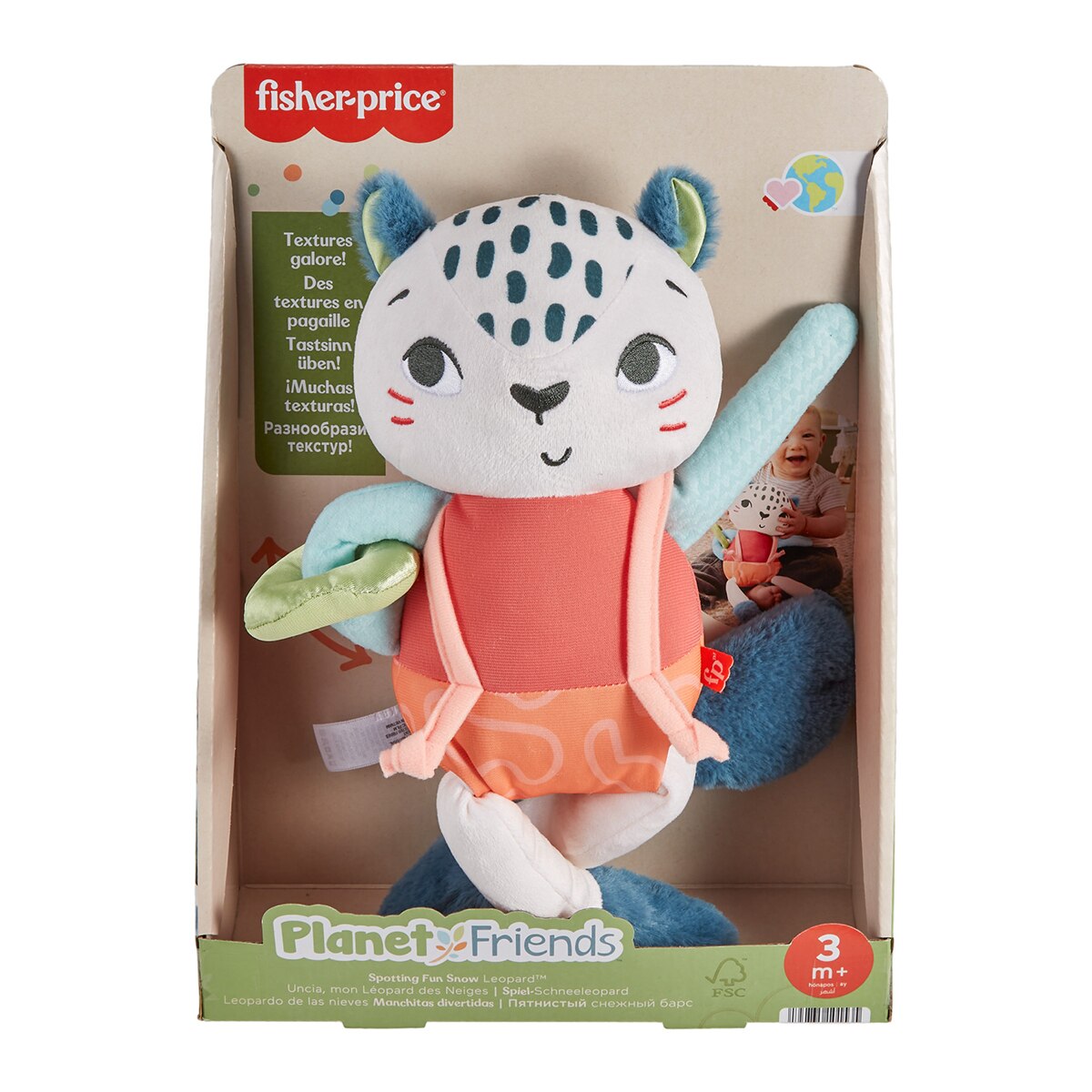 Peluche leopardo de las nieves SustainaPals Fisher-Price 6