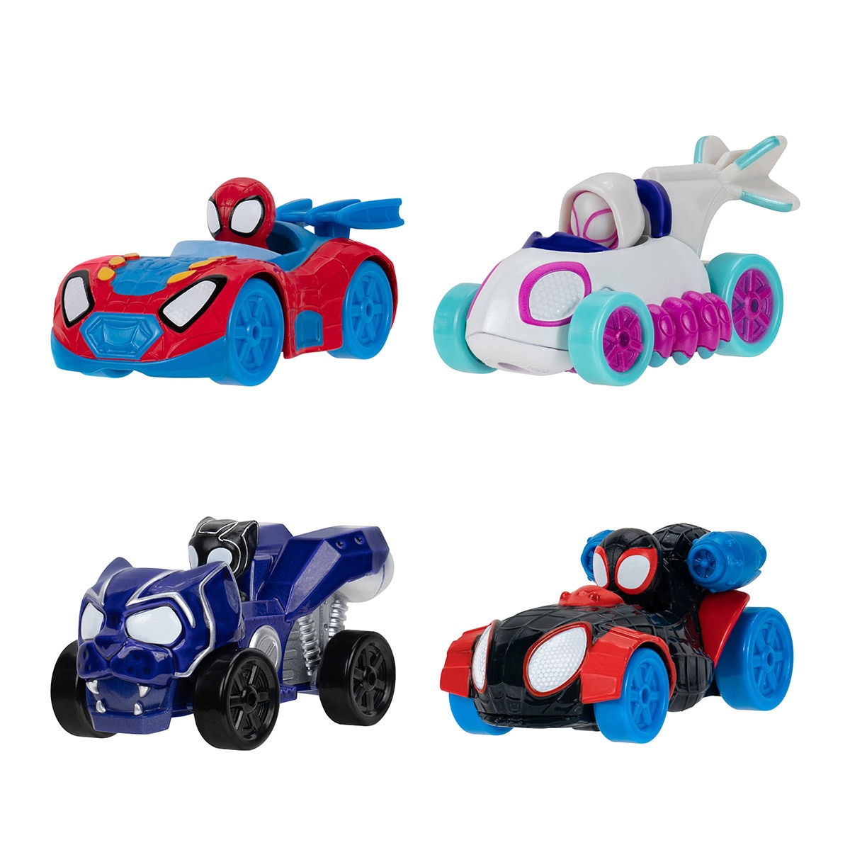 Imagen 0 de Pack 4 vehículos de juguete Amazing Metals Spidey and Friends Jazwares modelos surtidos