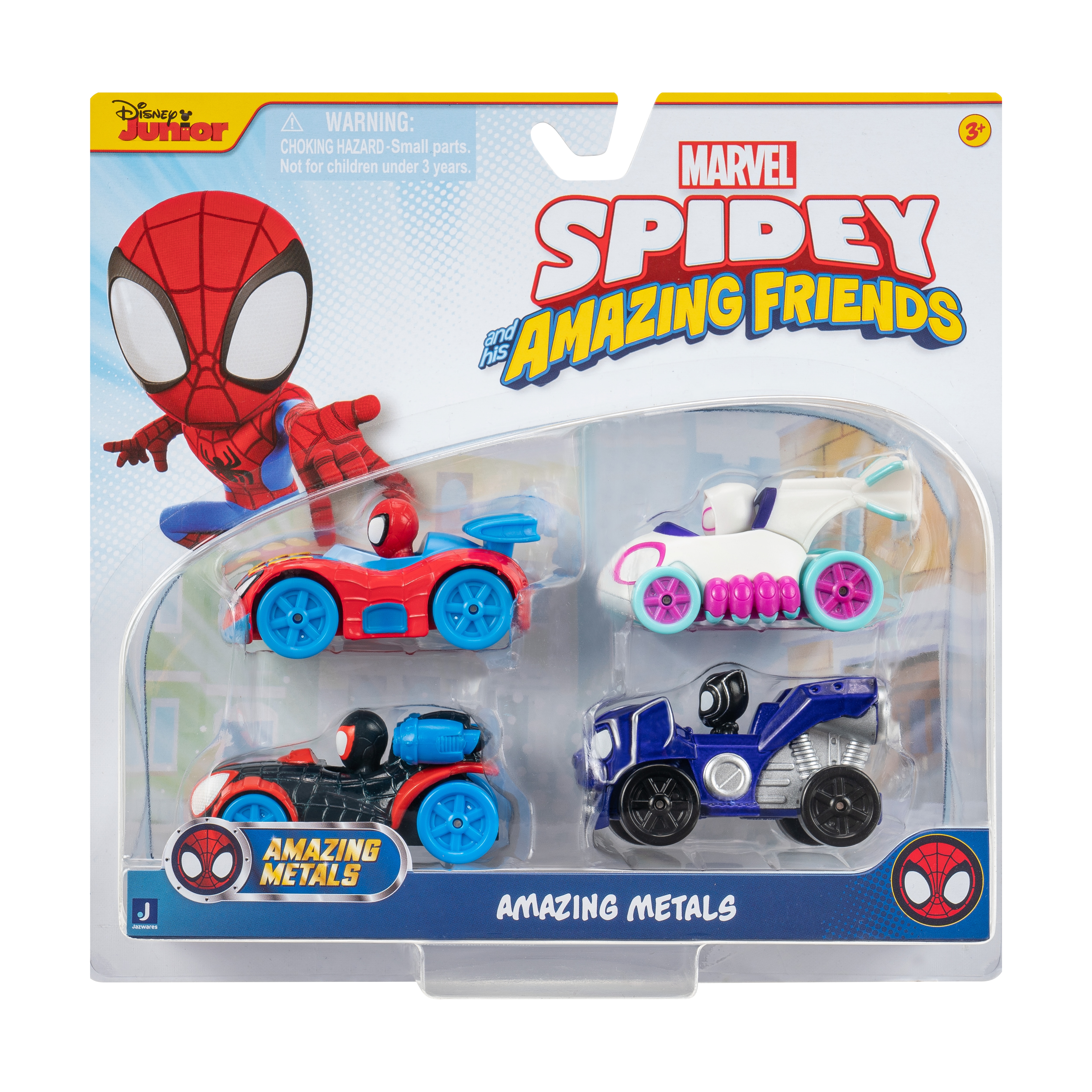 Pack 4 vehículos de juguete Amazing Metals Spidey and Friends Jazwares modelos surtidos 6