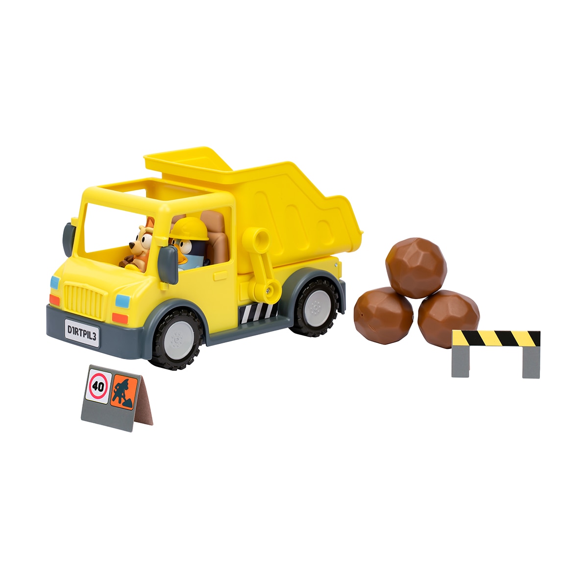 Camión basculante con figuras exclusivas con un casco de seguridad y Bingo manchada de barro Bluey Moose 3