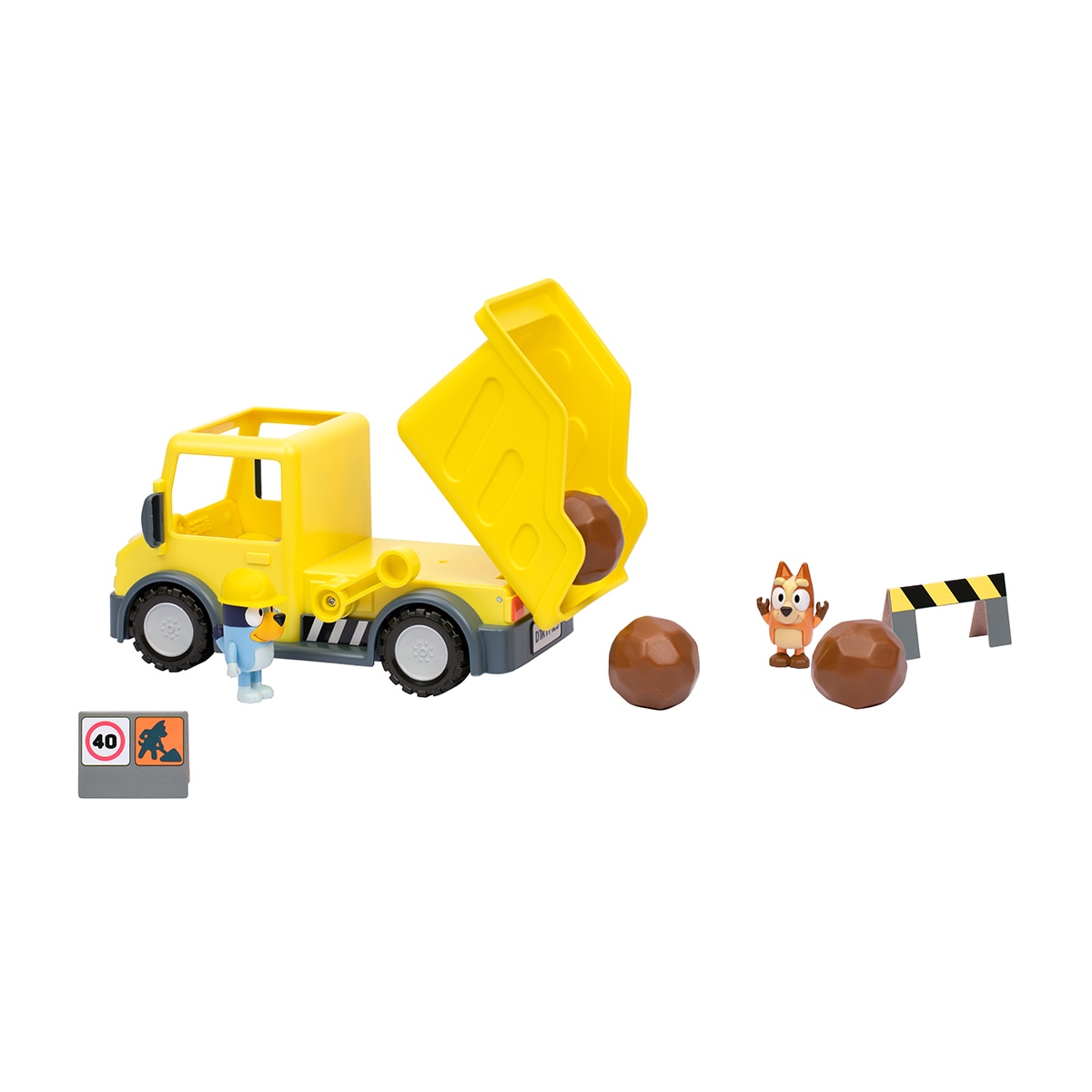 Camión basculante con figuras exclusivas con un casco de seguridad y Bingo manchada de barro Bluey Moose 4