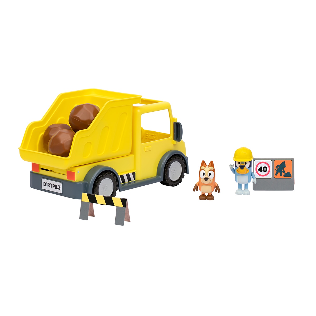 Camión basculante con figuras exclusivas con un casco de seguridad y Bingo manchada de barro Bluey Moose 5