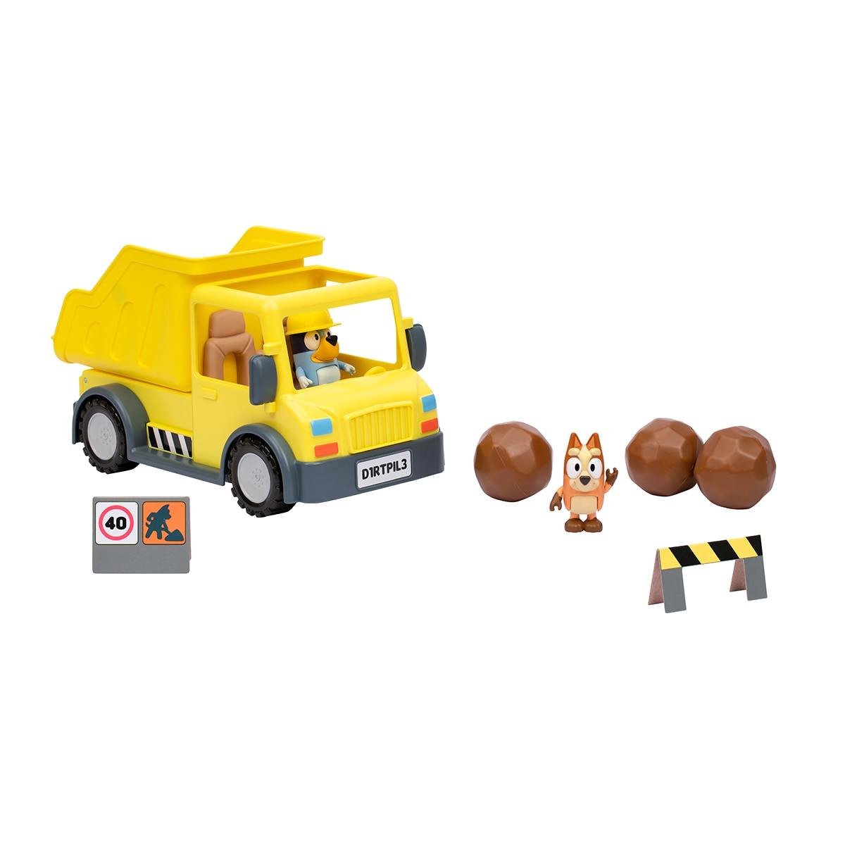 Camión basculante con figuras exclusivas con un casco de seguridad y Bingo manchada de barro Bluey Moose 6