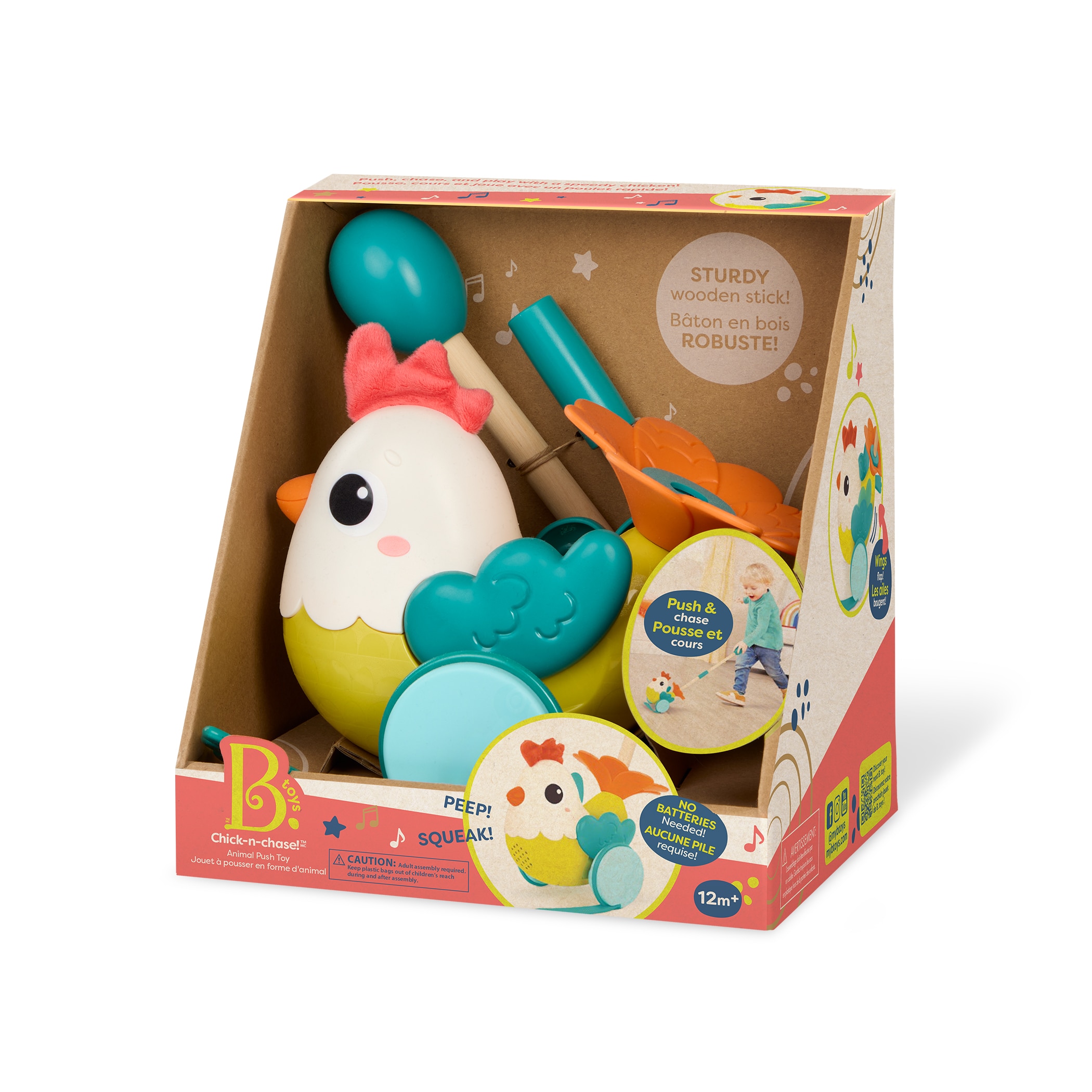 Gallina con palo madera para empujar B Toys 7