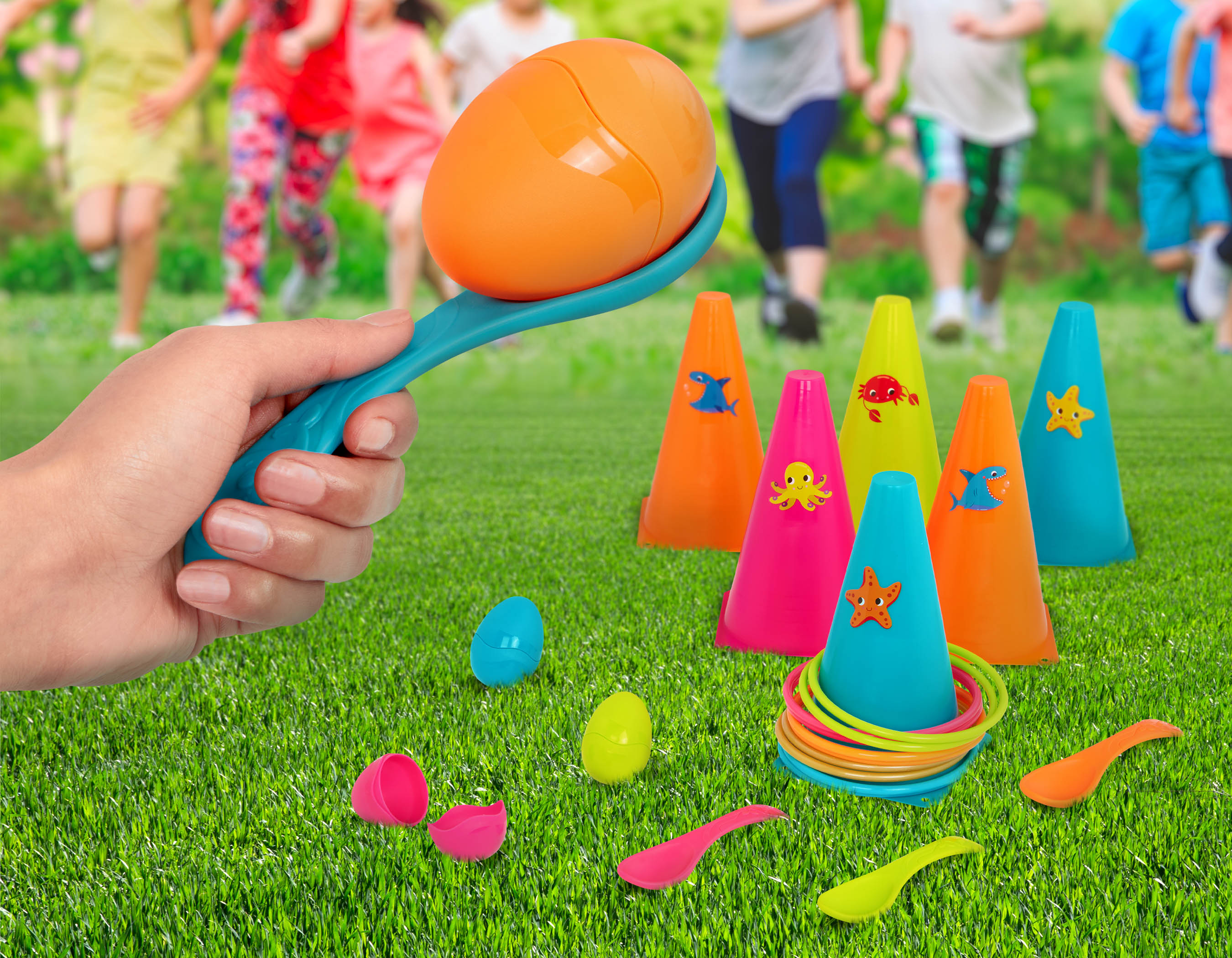 Juego de punteria con anillos y set balance cuchara/huevos B Toys 2