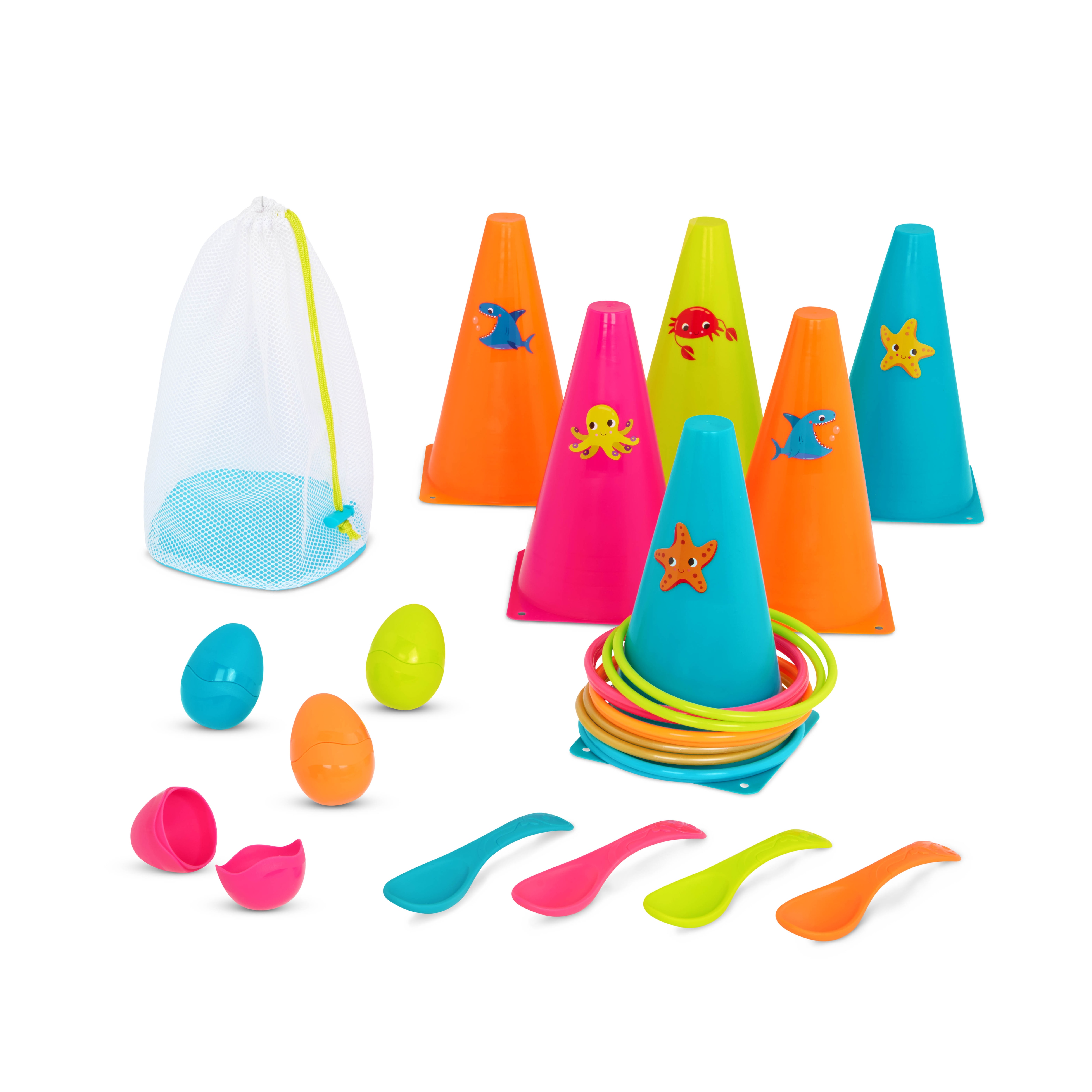 Juego de punteria con anillos y set balance cuchara/huevos B Toys 5