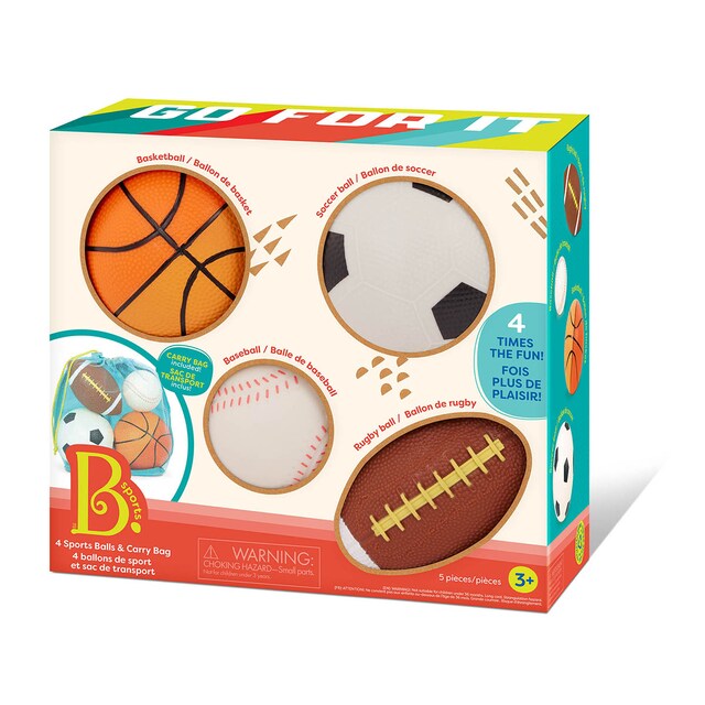 Juego de 4 pelotas (futbol, baloncesto, rugby y beisbol) B Toys