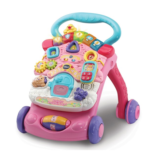 Imagen 0 de Andador Andandín 2 en 1 color rosa, correpasillos con panel de actividades extraíble, sistema frenado, plegable VTech