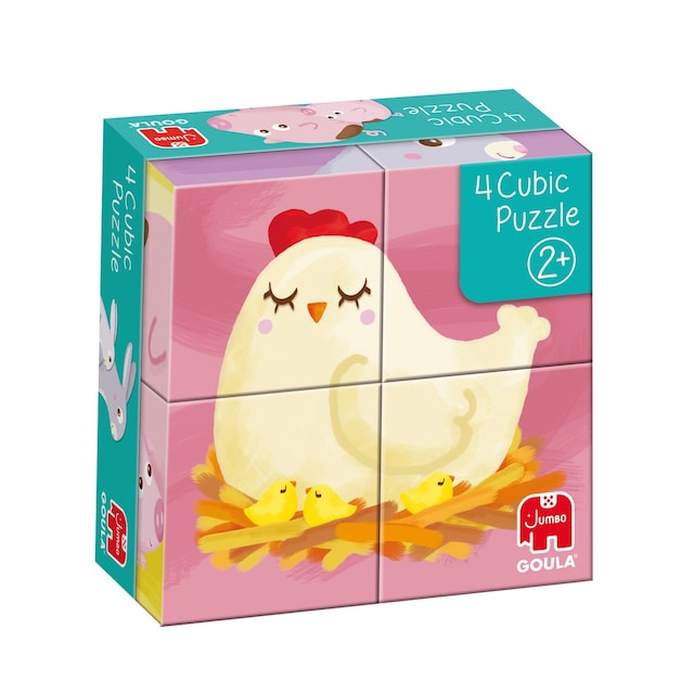 Juguete Puzzle cúbico de 4 cubos ilustrados con animales de la granja Cubic Goula