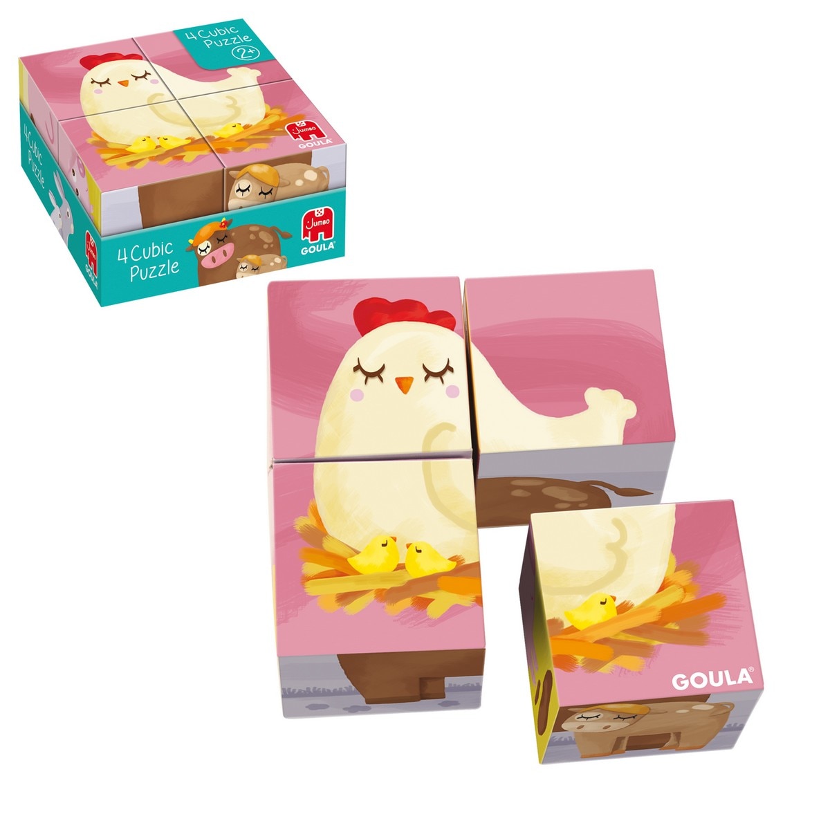 Juguete Puzzle cúbico de 4 cubos ilustrados con animales de la granja Cubic Goula 2