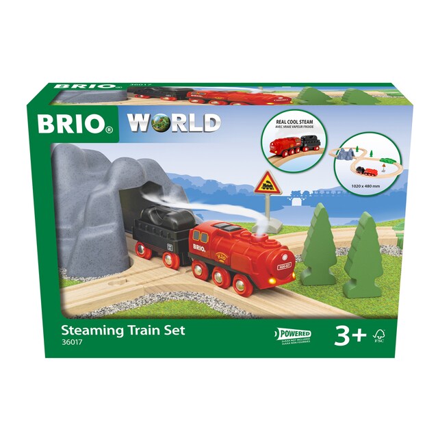 Set ferroviario con tren de vapor Brio
