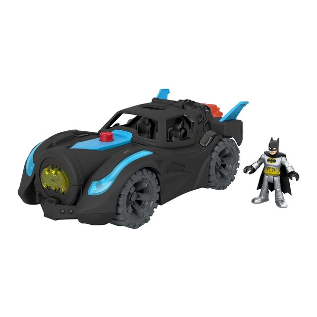 Imagen 0 de DC Super Friends Batmóvil Power Reveal Coche de juguete con luces ultravioleta y sonidos, incluye figura de Batman