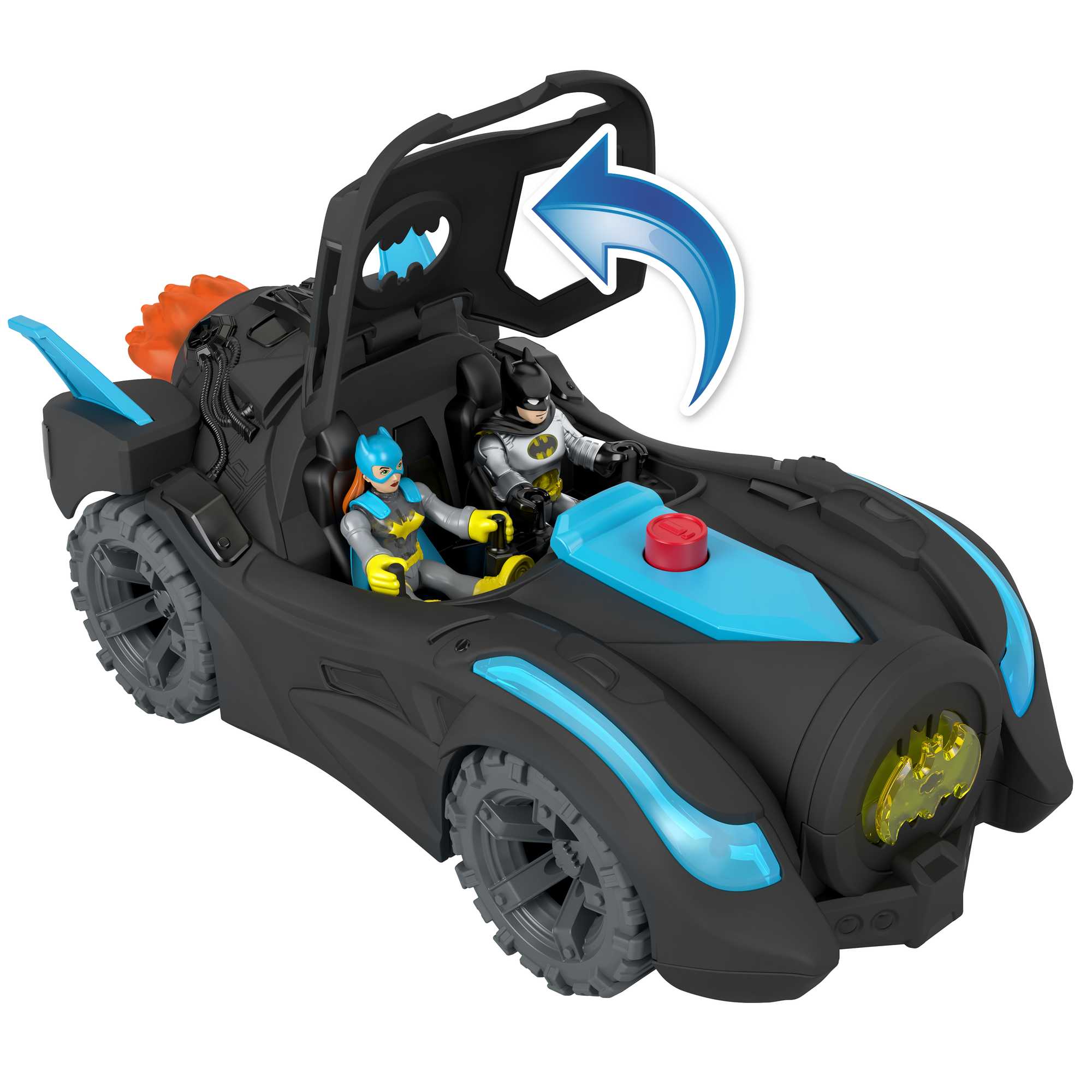 DC Super Friends Batmóvil Power Reveal Coche de juguete con luces ultravioleta y sonidos, incluye figura de Batman 4