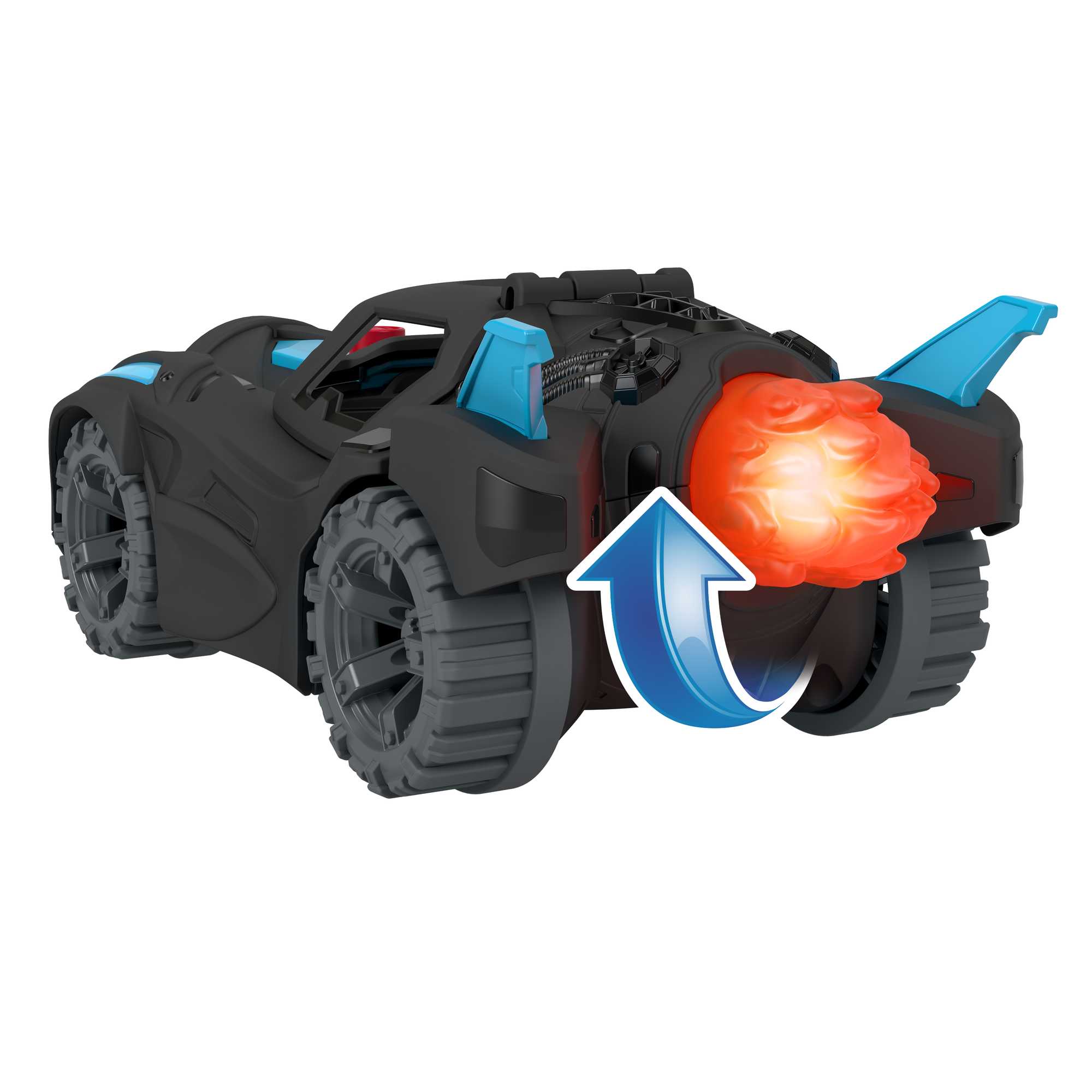 DC Super Friends Batmóvil Power Reveal Coche de juguete con luces ultravioleta y sonidos, incluye figura de Batman 6