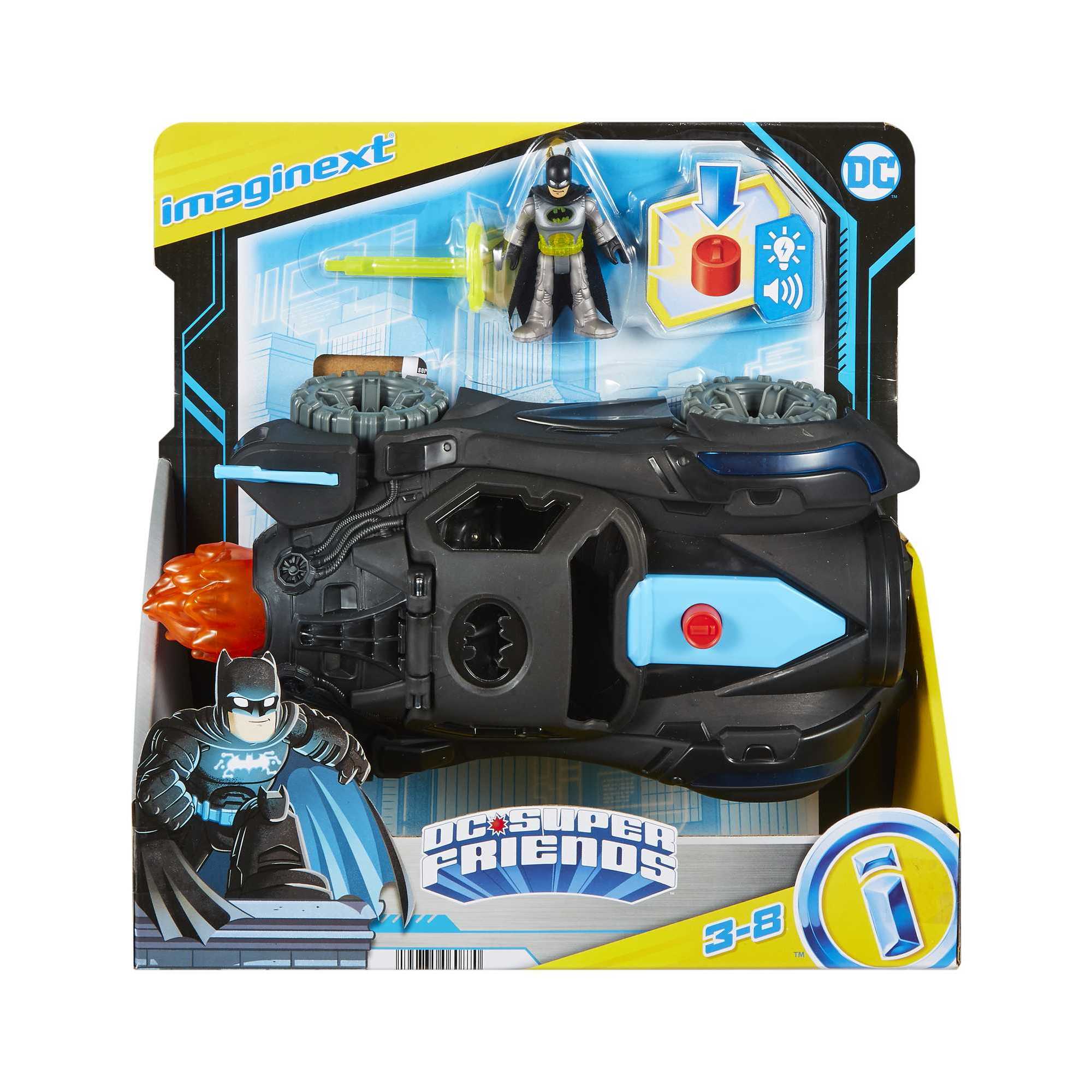 DC Super Friends Batmóvil Power Reveal Coche de juguete con luces ultravioleta y sonidos, incluye figura de Batman 7