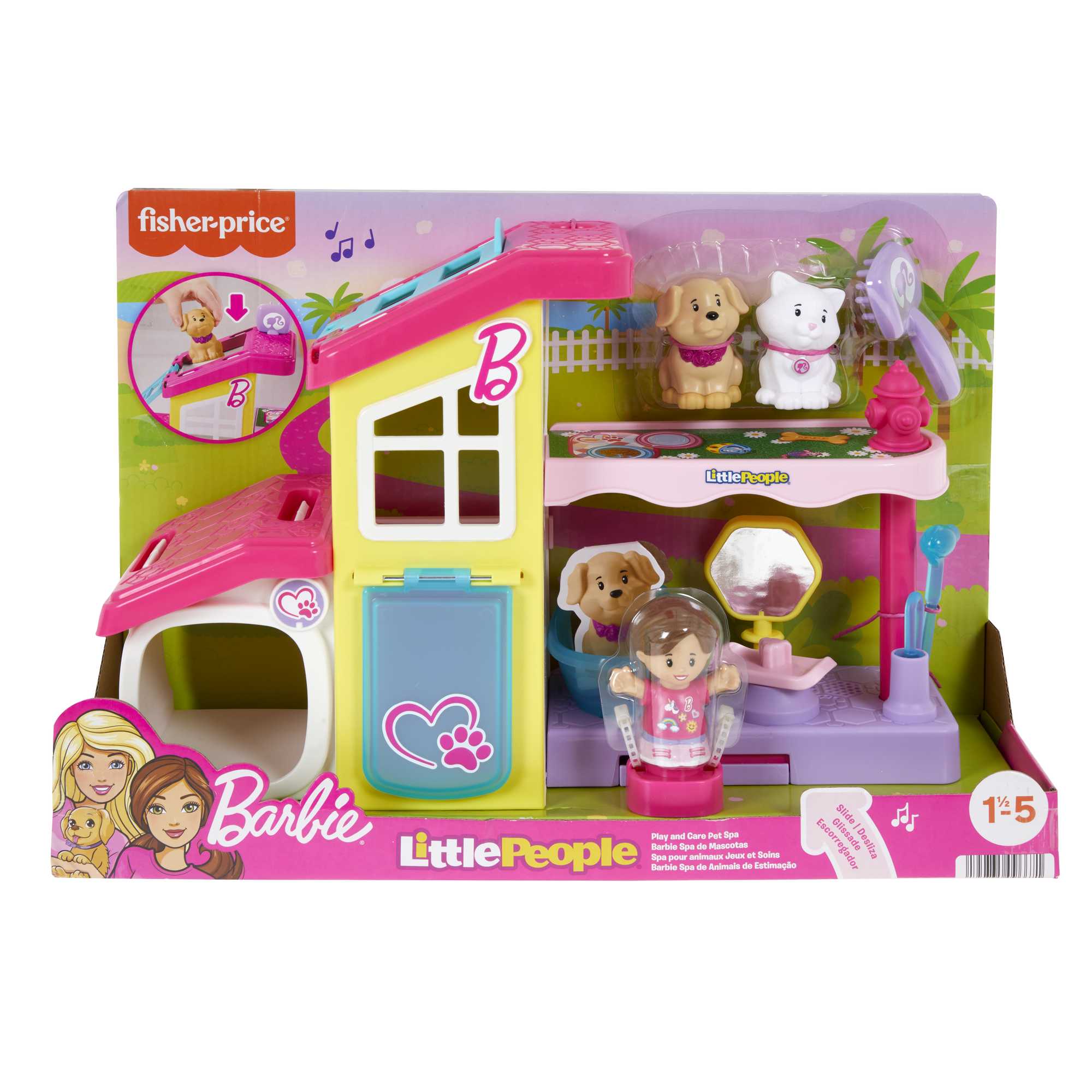 Little People Set de juego con figura y animales Barbie Spa de mascotas Fisher-Price 7