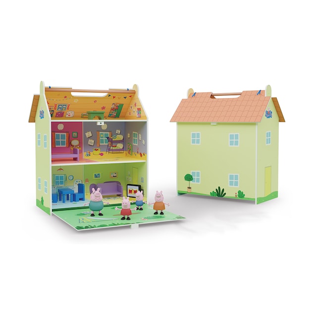 Casa de madera portátil con 4 personajes Peppa Pig Deqube