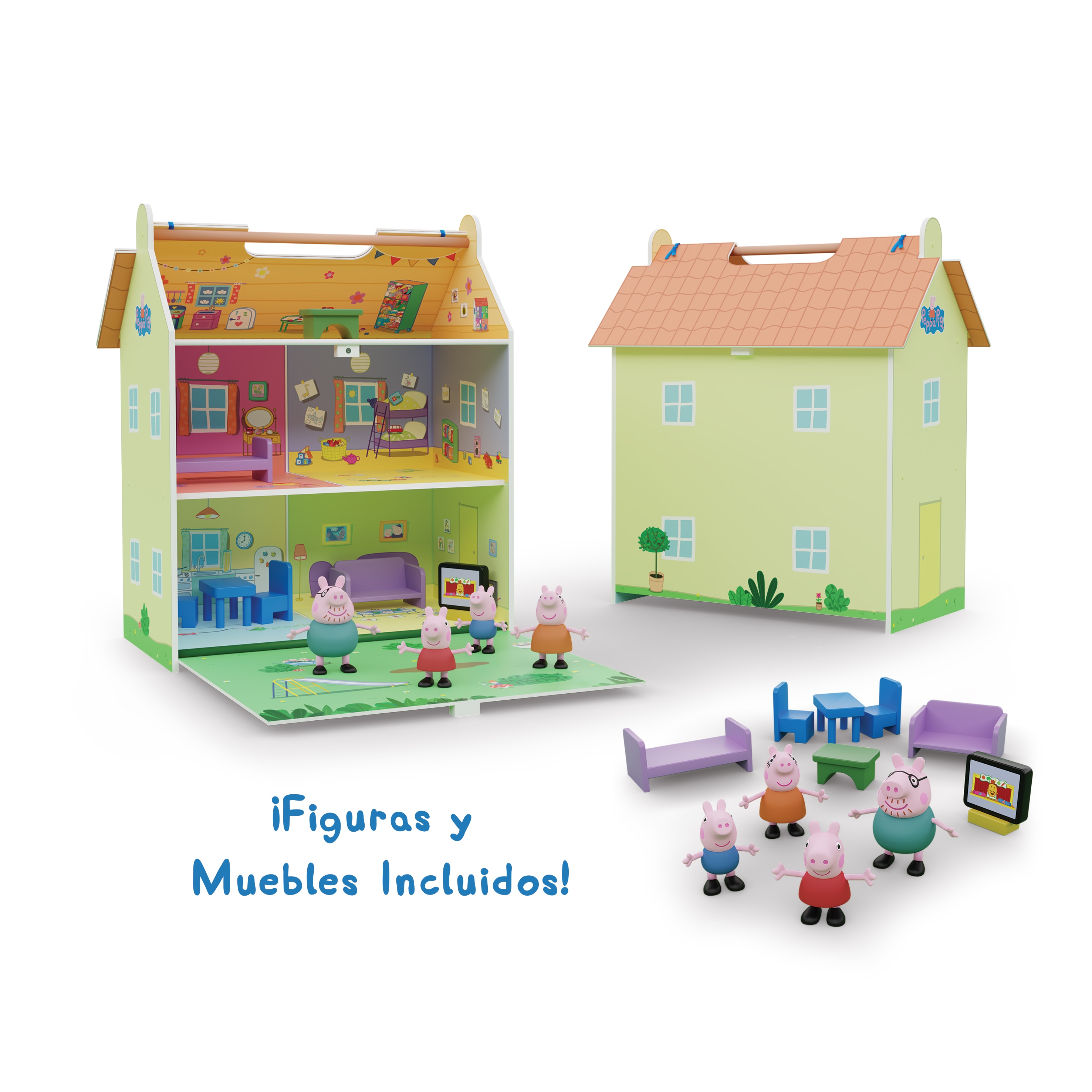 Casa de madera portátil con 4 personajes Peppa Pig Deqube 3