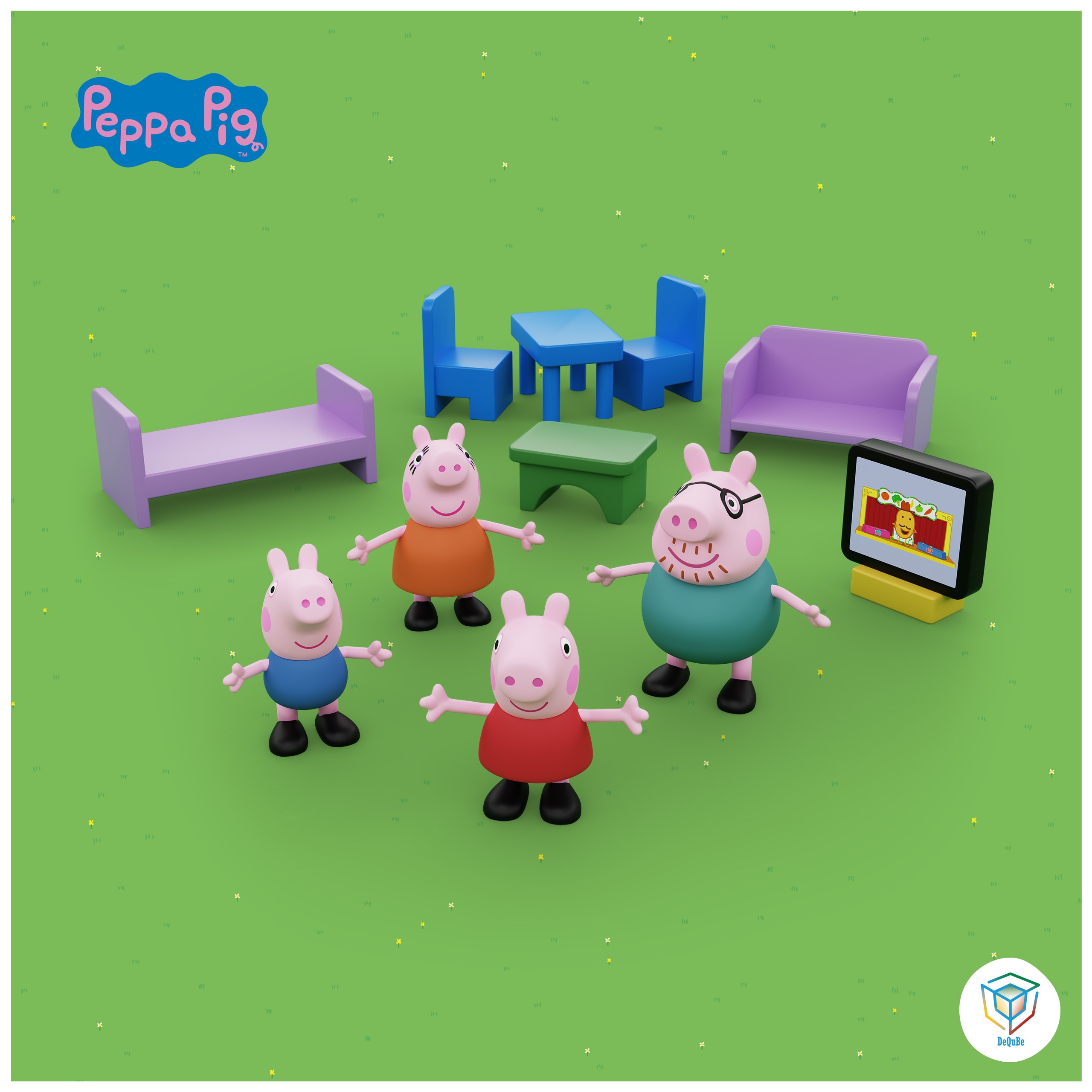 Casa de madera portátil con 4 personajes Peppa Pig Deqube 4