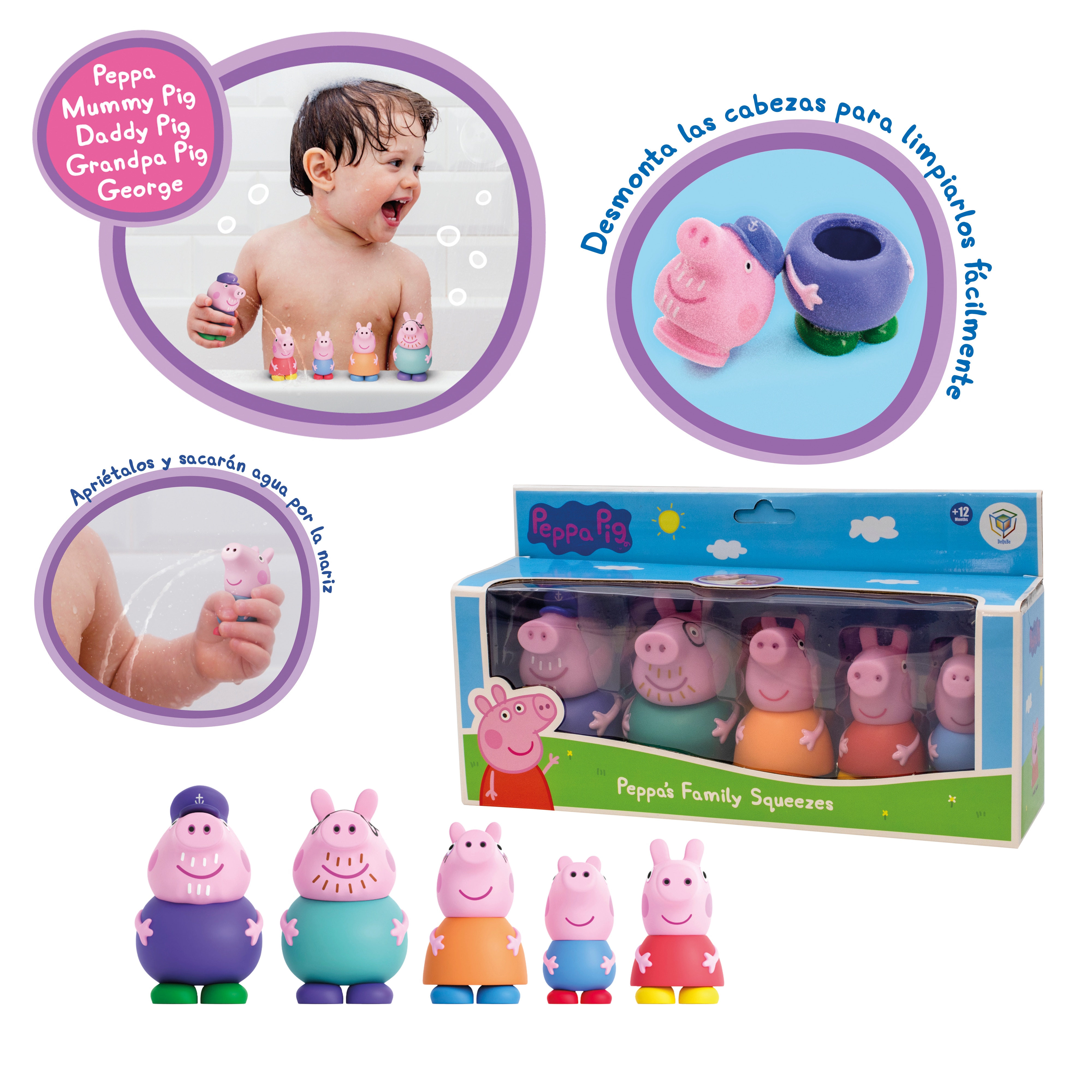 Pack 5 Figuras de baño Familia Peppa Pig Deqube 2