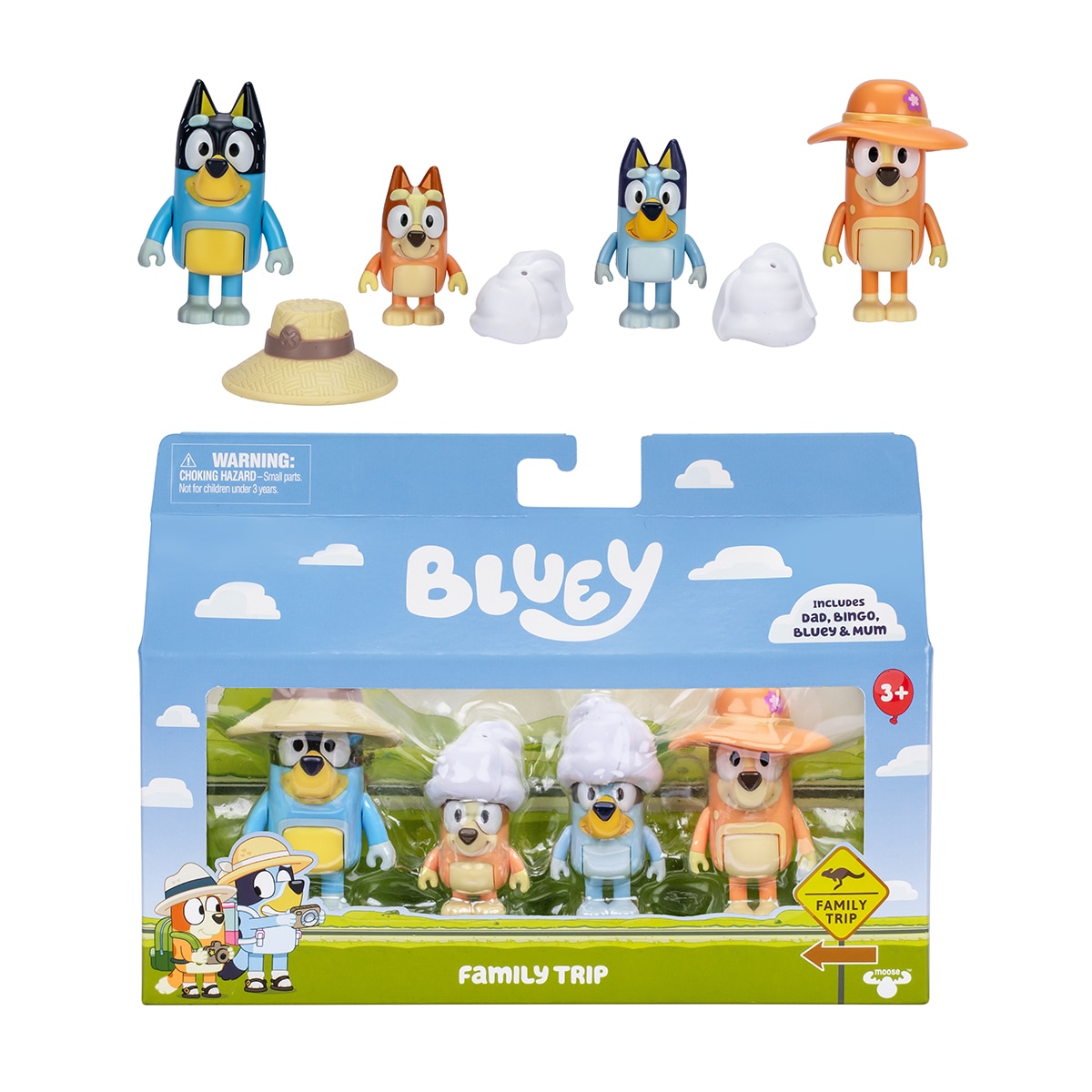 Bluey – Pack de Viaje en familia 4 figuras Bluey Moose.