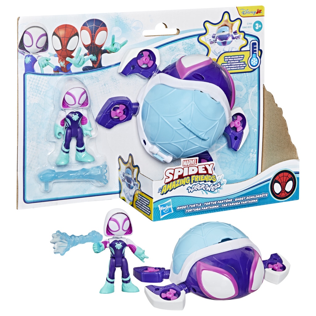 Set con Figuras de acción Water-Webs y vehículos que cambian de color  Spidey And His Amazing Friends Marvel 7