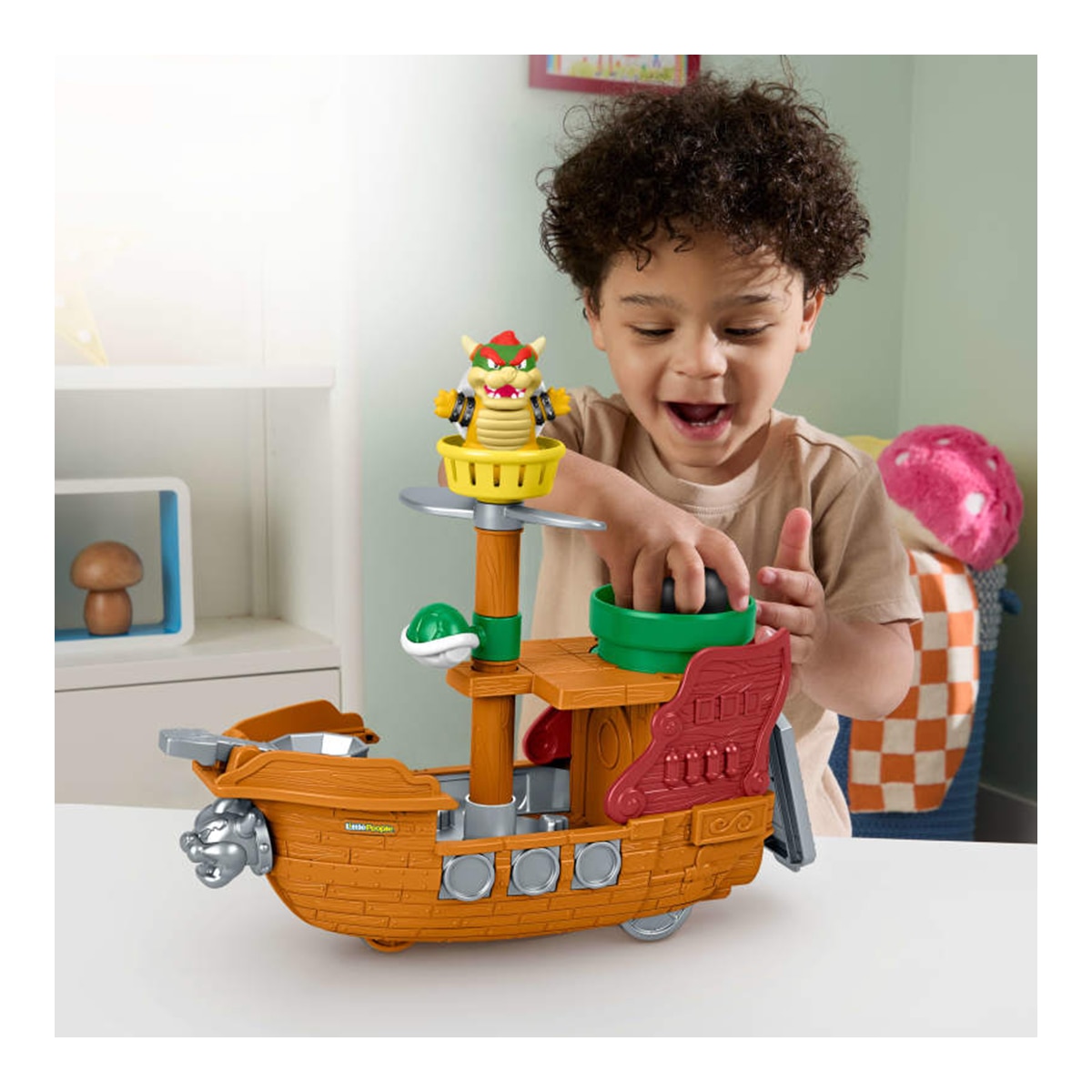 Conjunto de juego de barco de Bowser con figura Fisher-Price Little People My Mario 2